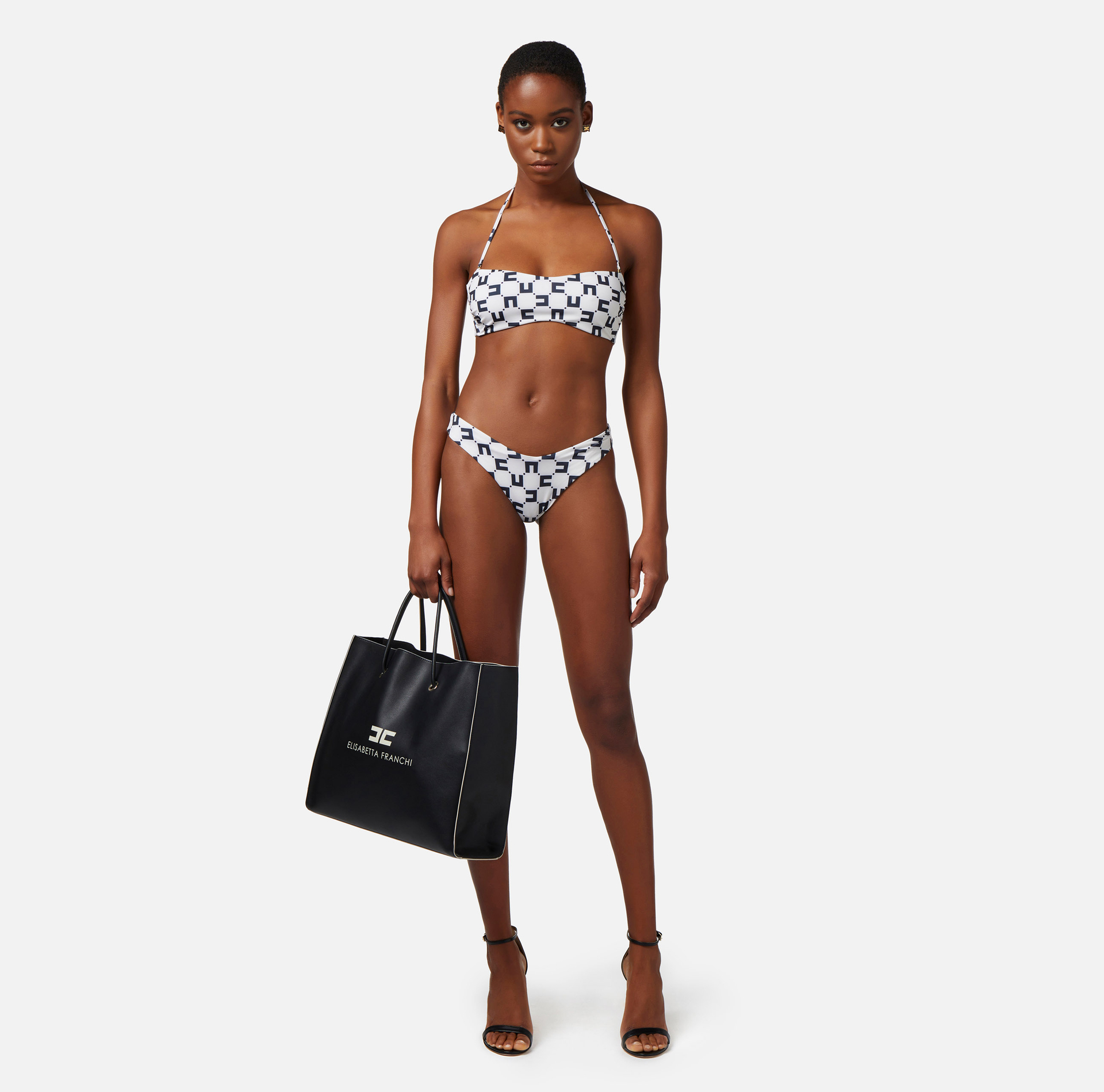 Two-piece Lycra swimsuit with double C logo print | Elisabetta Franchi® Outlet