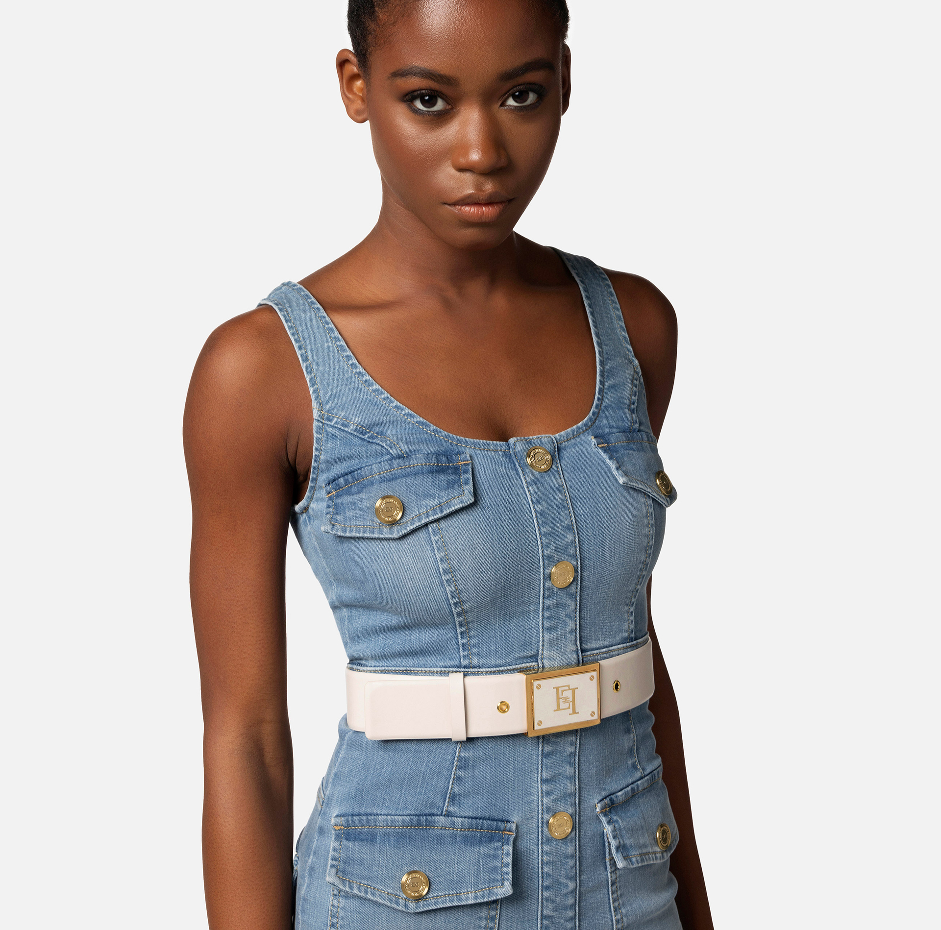 Ceinture haute en cuir synthétique avec boucle plaque - Elisabetta Franchi® Outlet
