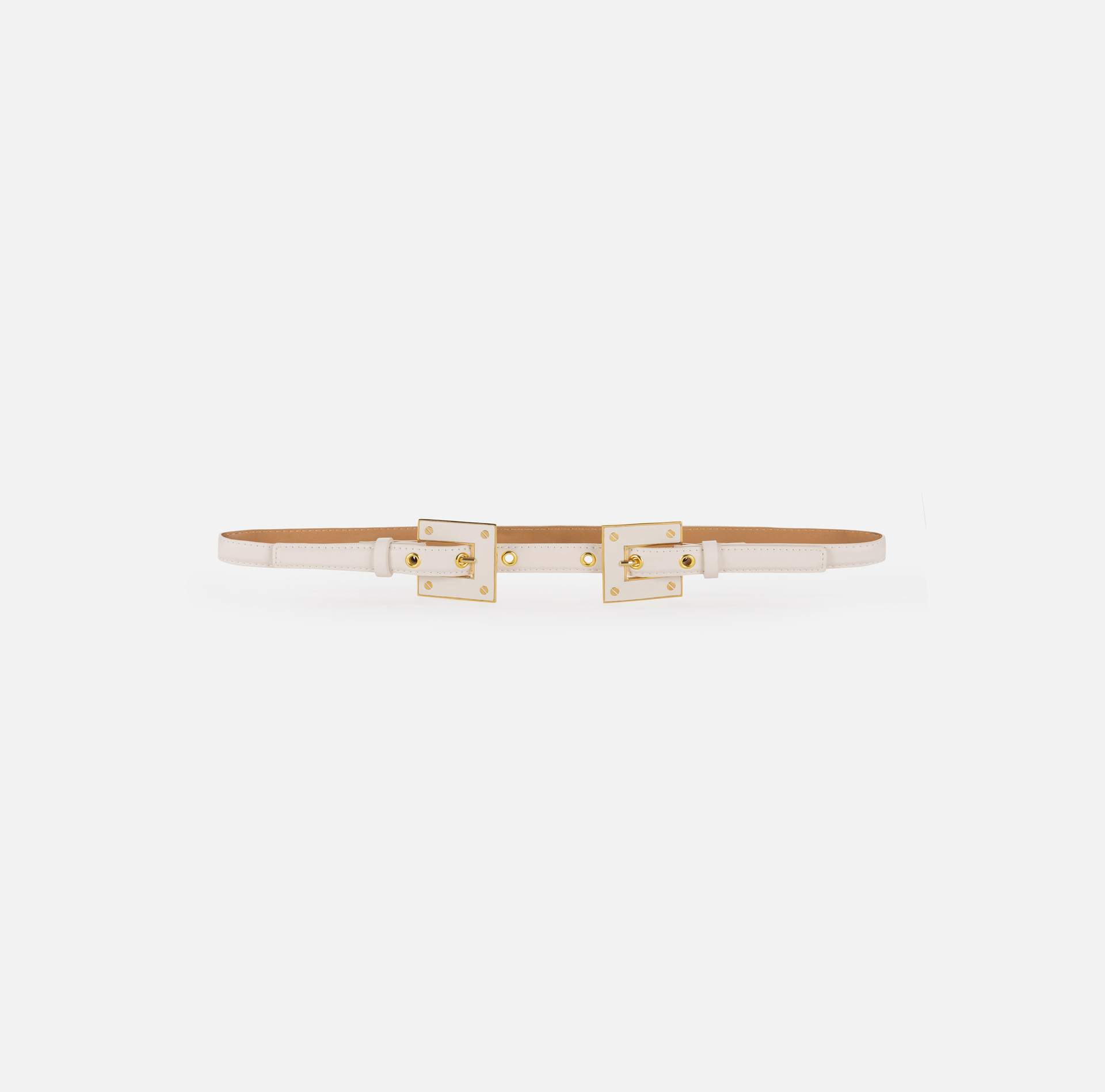 Thin faux leather belt with logo buckle - Elisabetta Franchi® Outlet