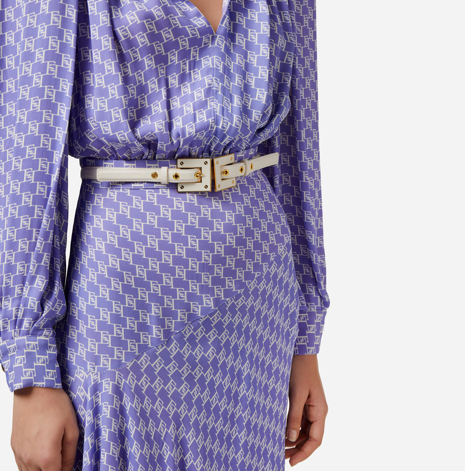 Thin faux leather belt with logo buckle - Elisabetta Franchi® Outlet