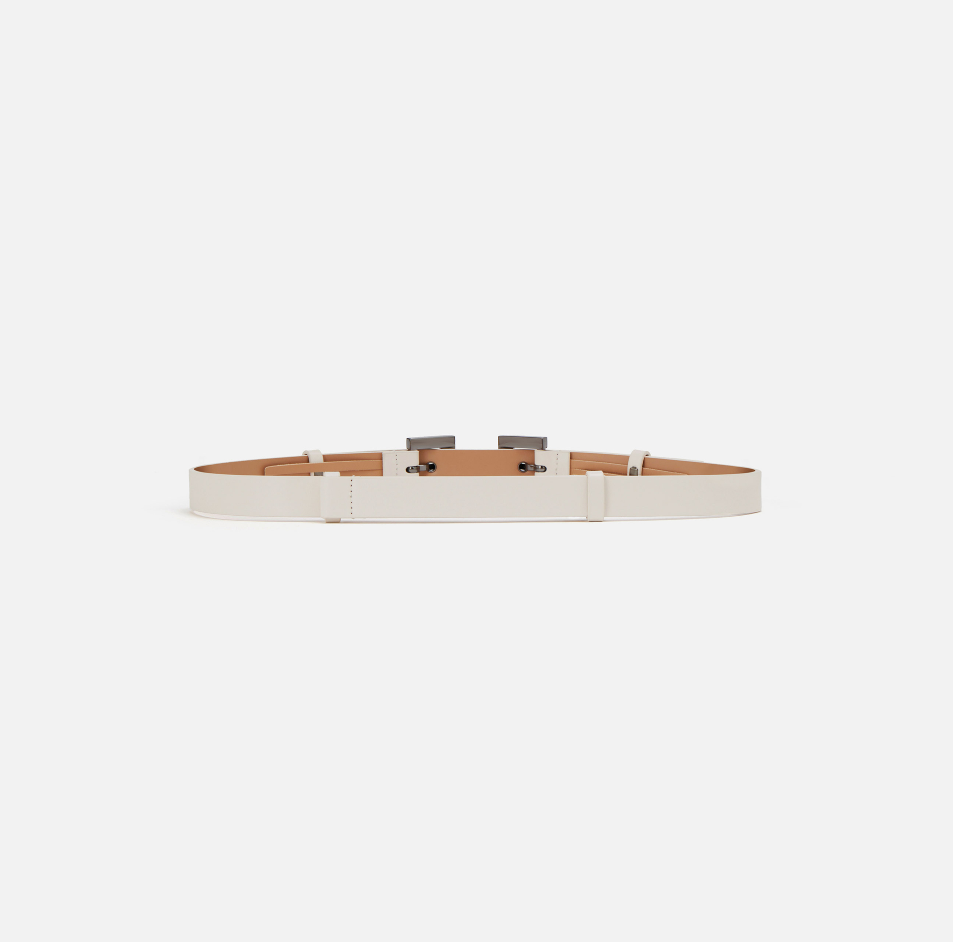 Faux leather thin belt with double buckle - Elisabetta Franchi® Outlet