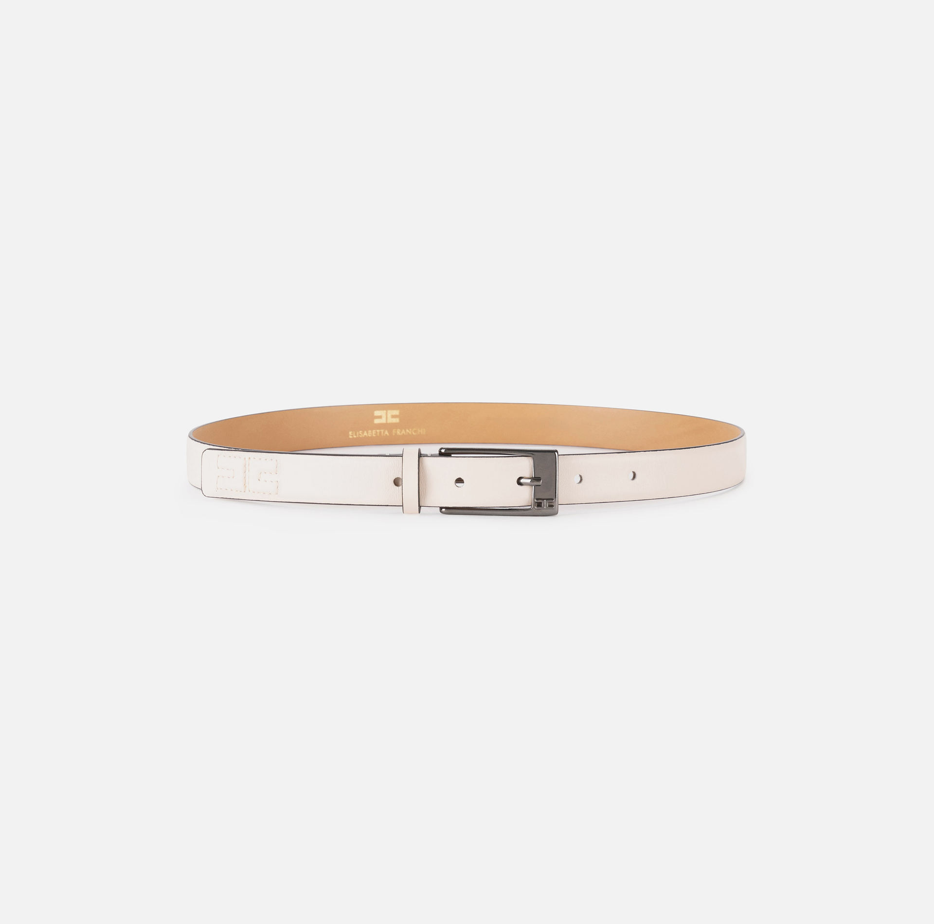 Leather belt with embossed logo | Elisabetta Franchi® Outlet