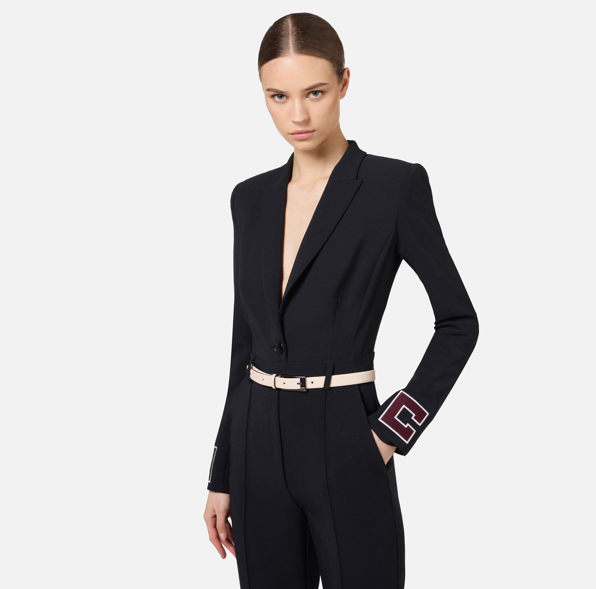 Leather belt with embossed logo | Elisabetta Franchi® Outlet