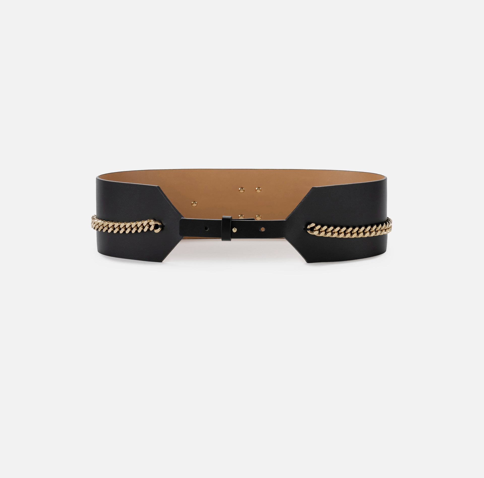 Wide faux leather belt with logo and chain - Elisabetta Franchi® Outlet