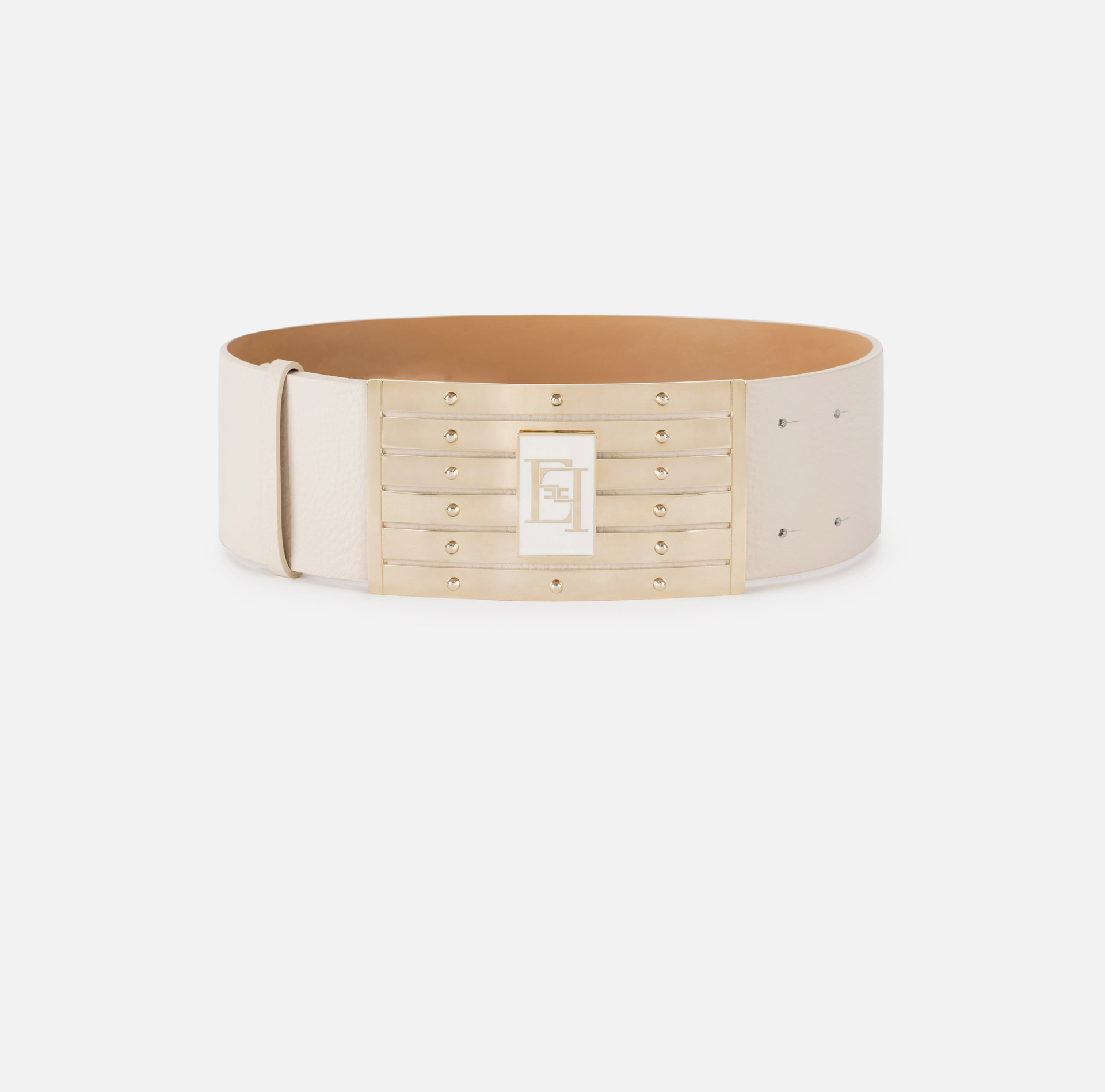 Ceinture haute en cuir avec boucle émaillée | Elisabetta Franchi® Outlet
