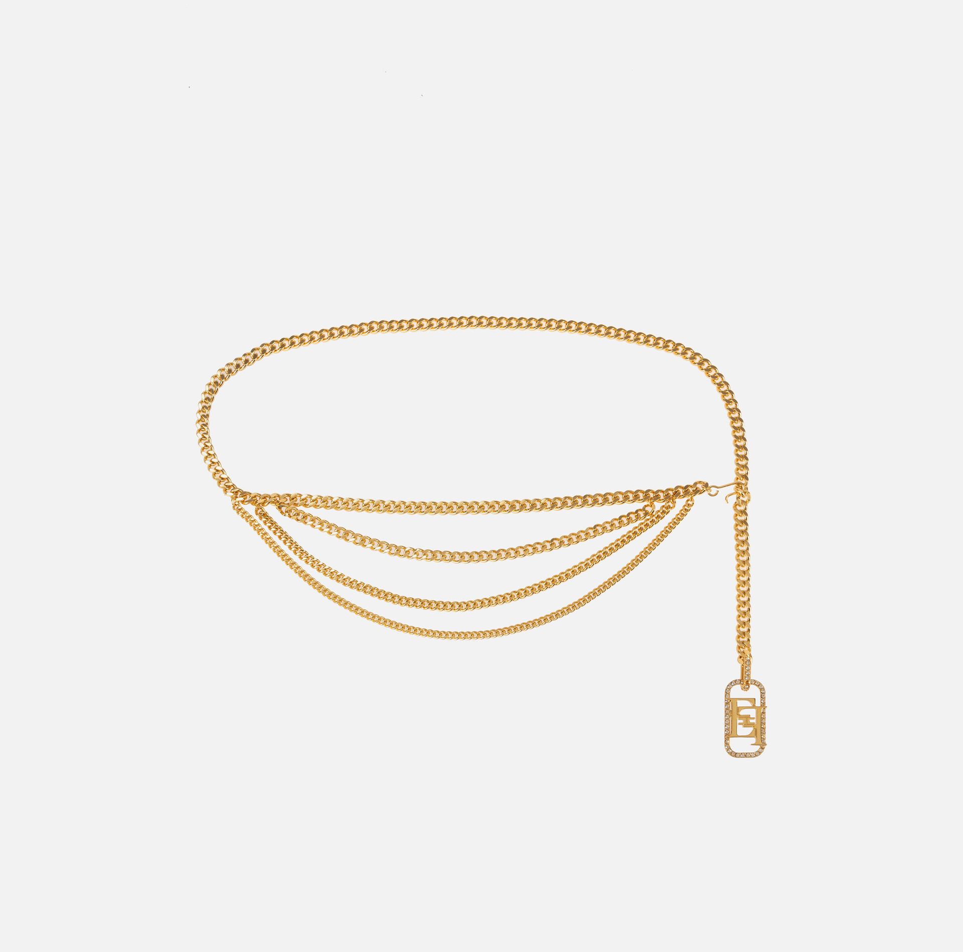 Golden metal chain belt with rhinestone tip | Elisabetta Franchi® Outlet