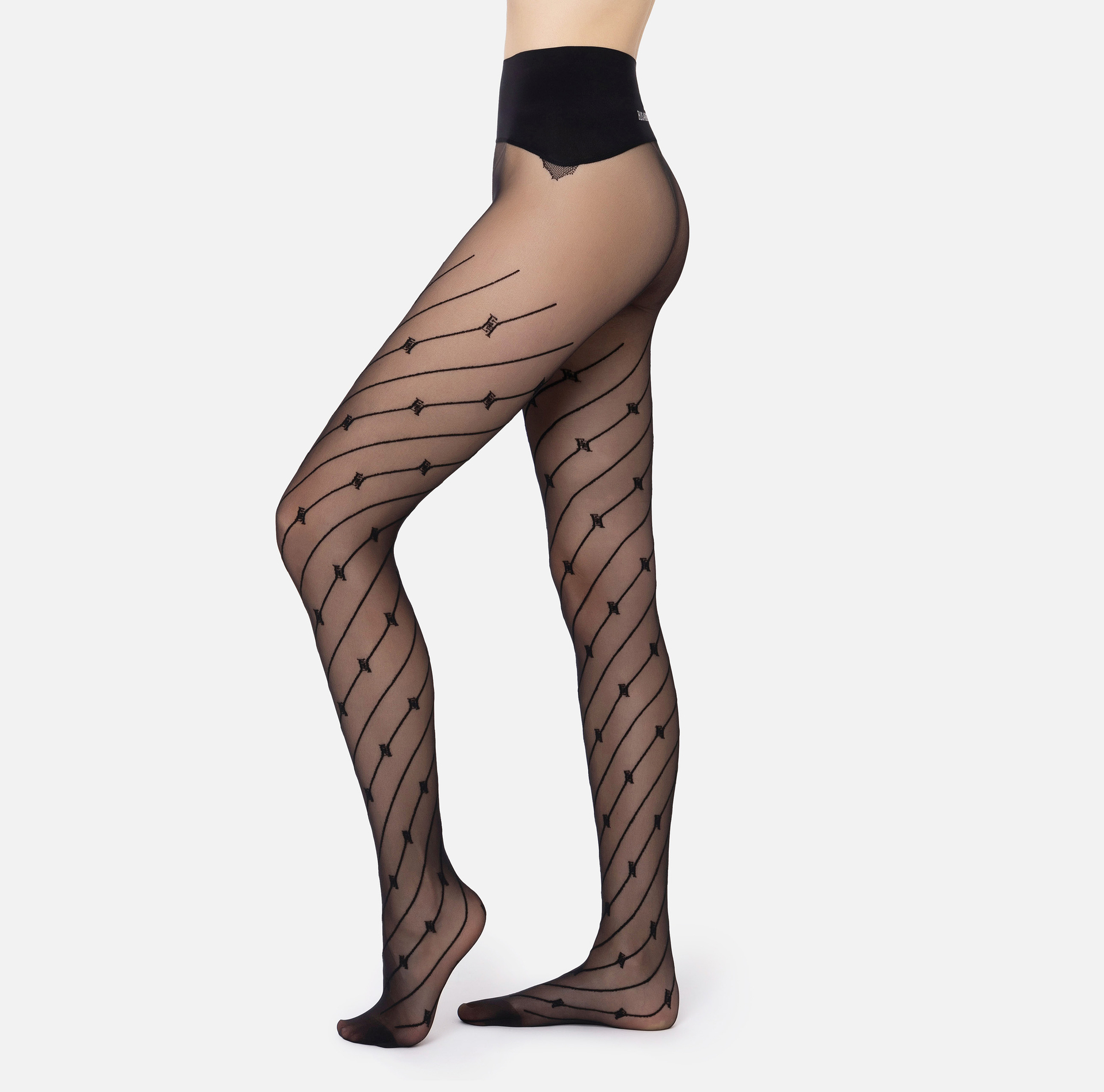Tights with diagonal stripe and logo | Elisabetta Franchi® Outlet