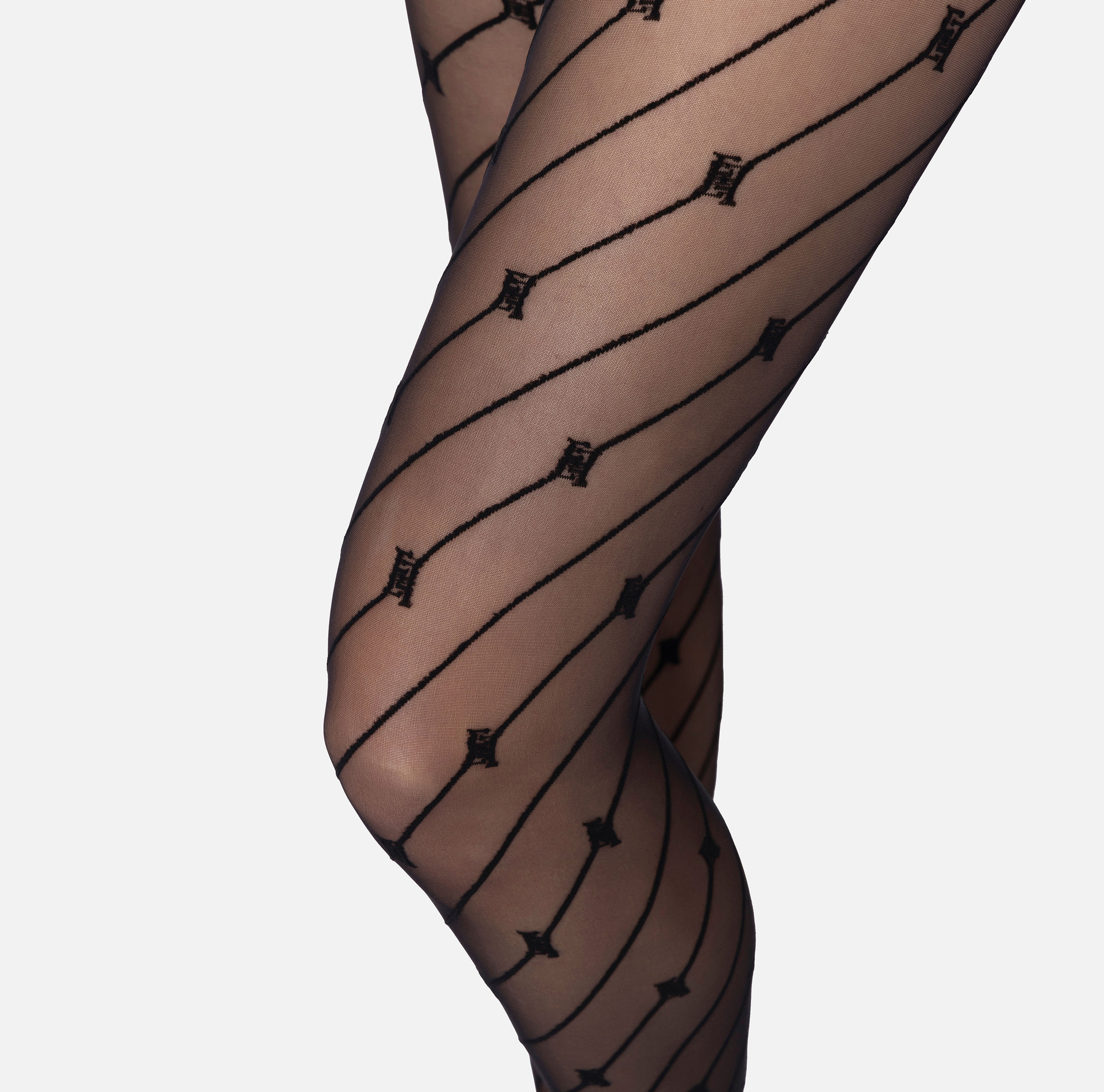 Tights with diagonal stripe and logo | Elisabetta Franchi® Outlet