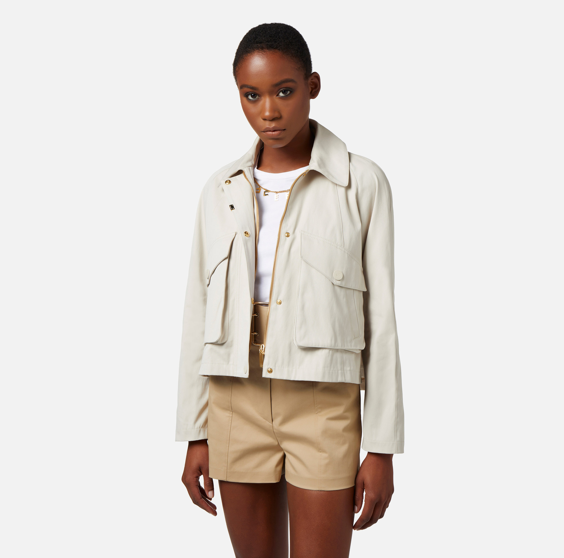Waxed cotton jacket with pockets - Elisabetta Franchi® Outlet