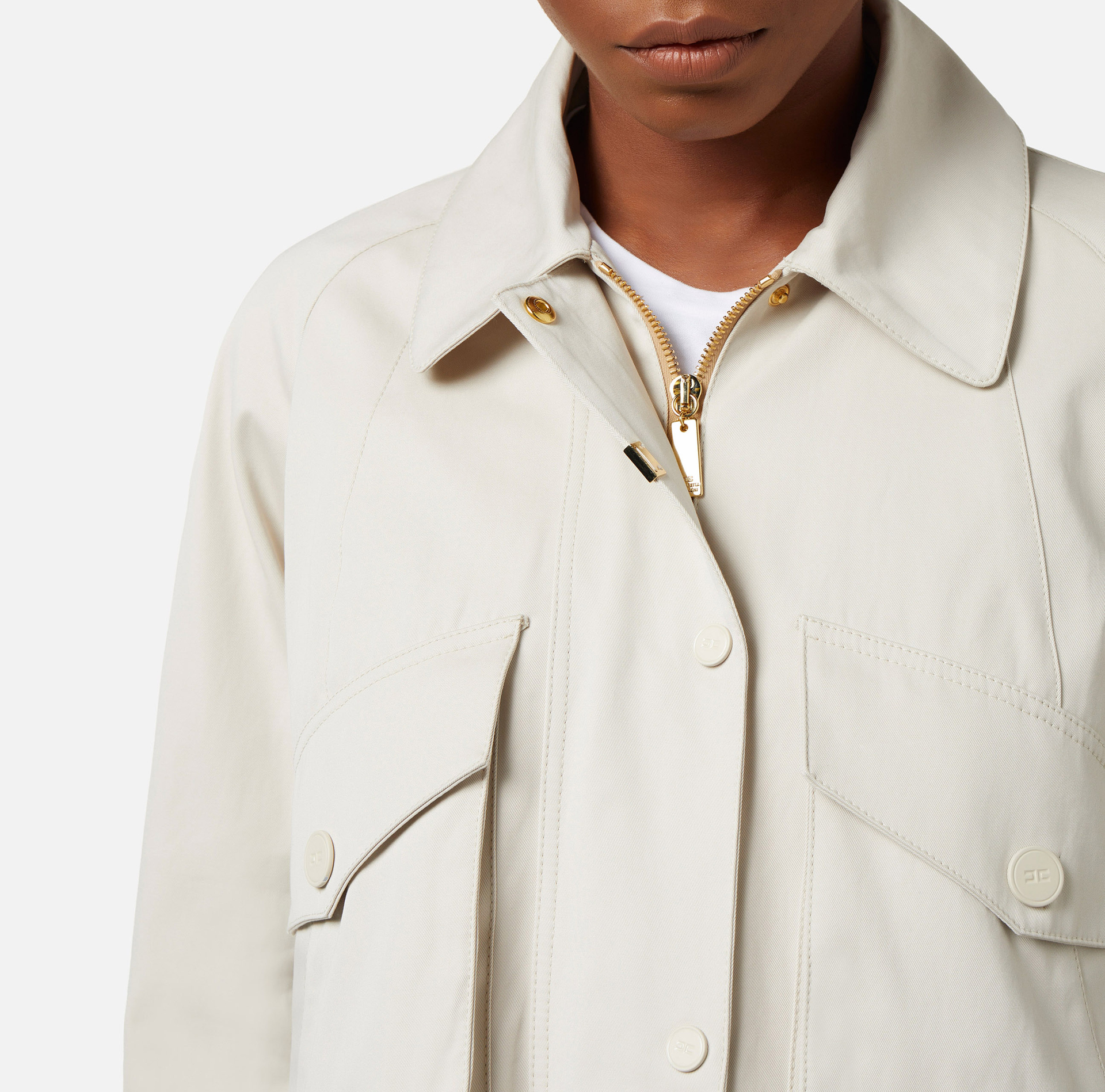 Waxed cotton jacket with pockets - Elisabetta Franchi® Outlet