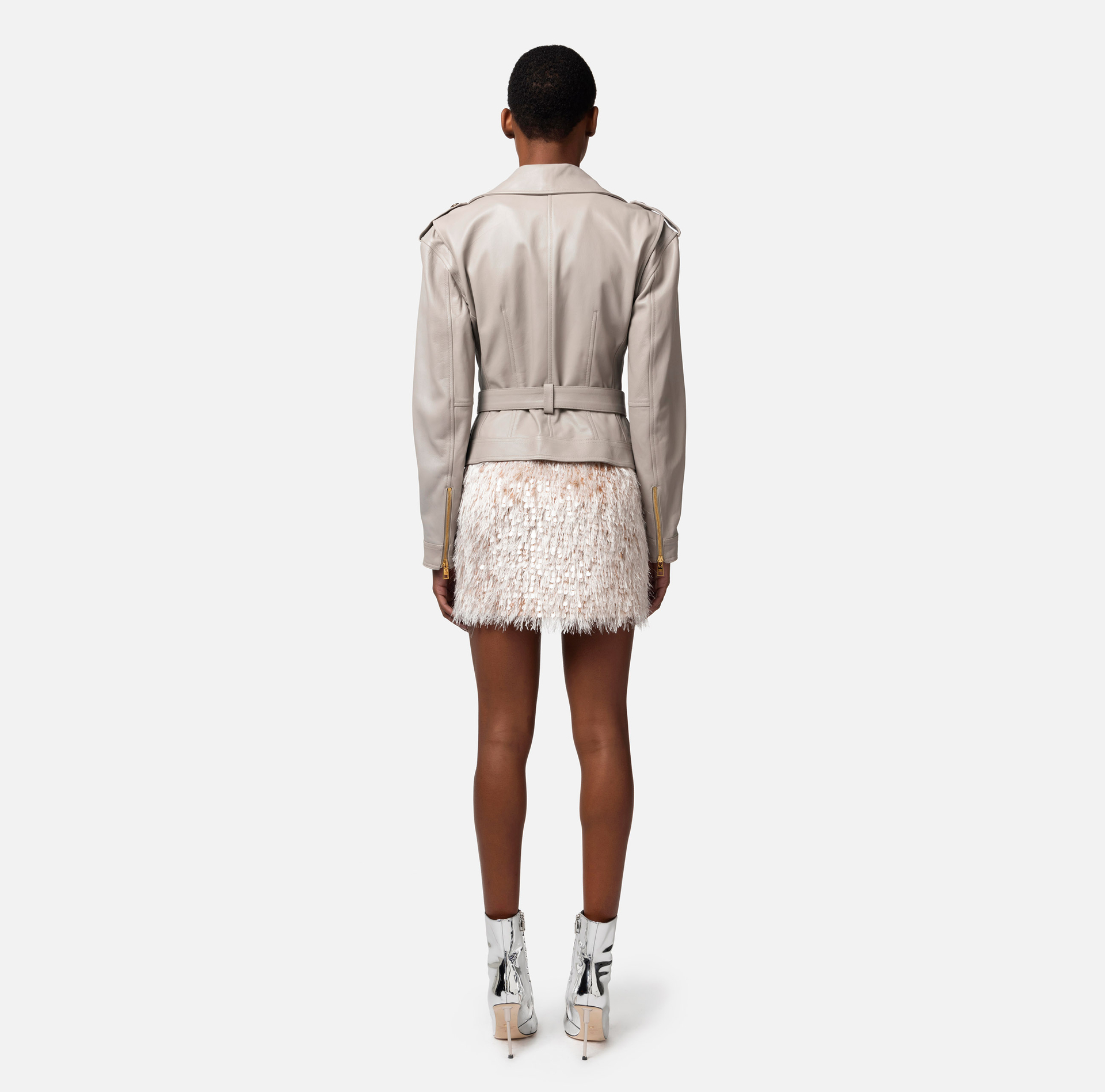 Leather biker jacket with belt - Elisabetta Franchi® Outlet