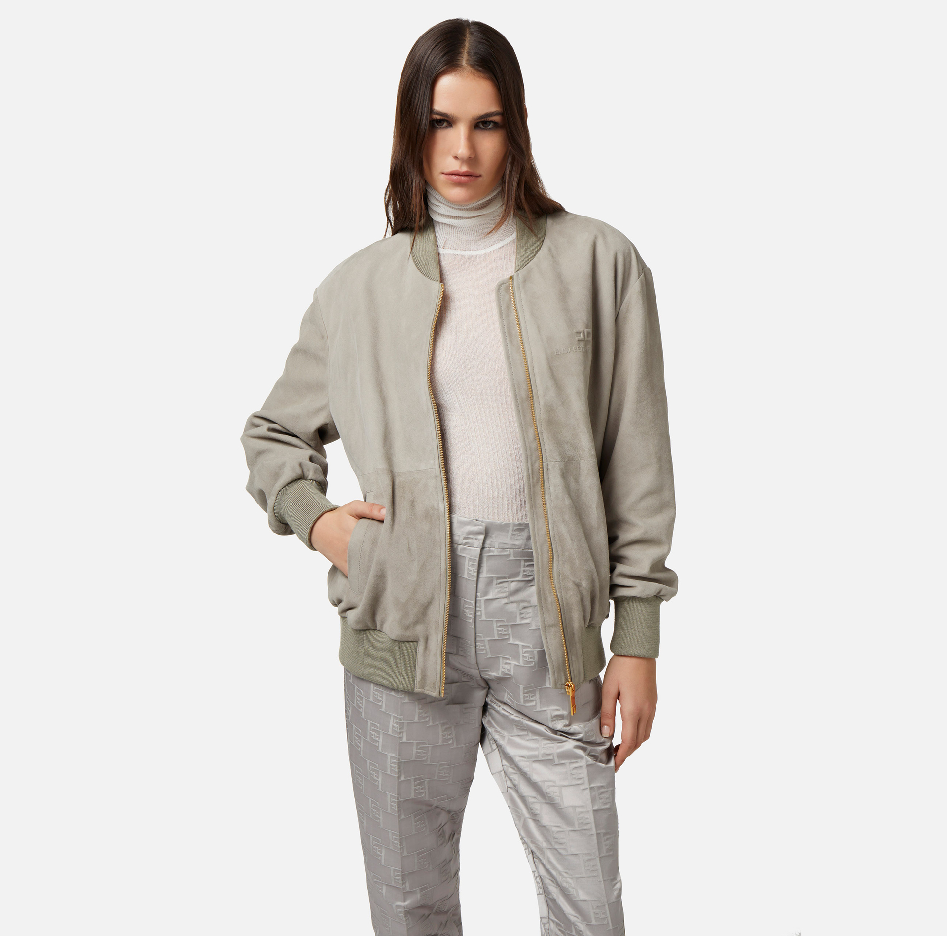 Blouson aviateur en suède - Elisabetta Franchi® Outlet