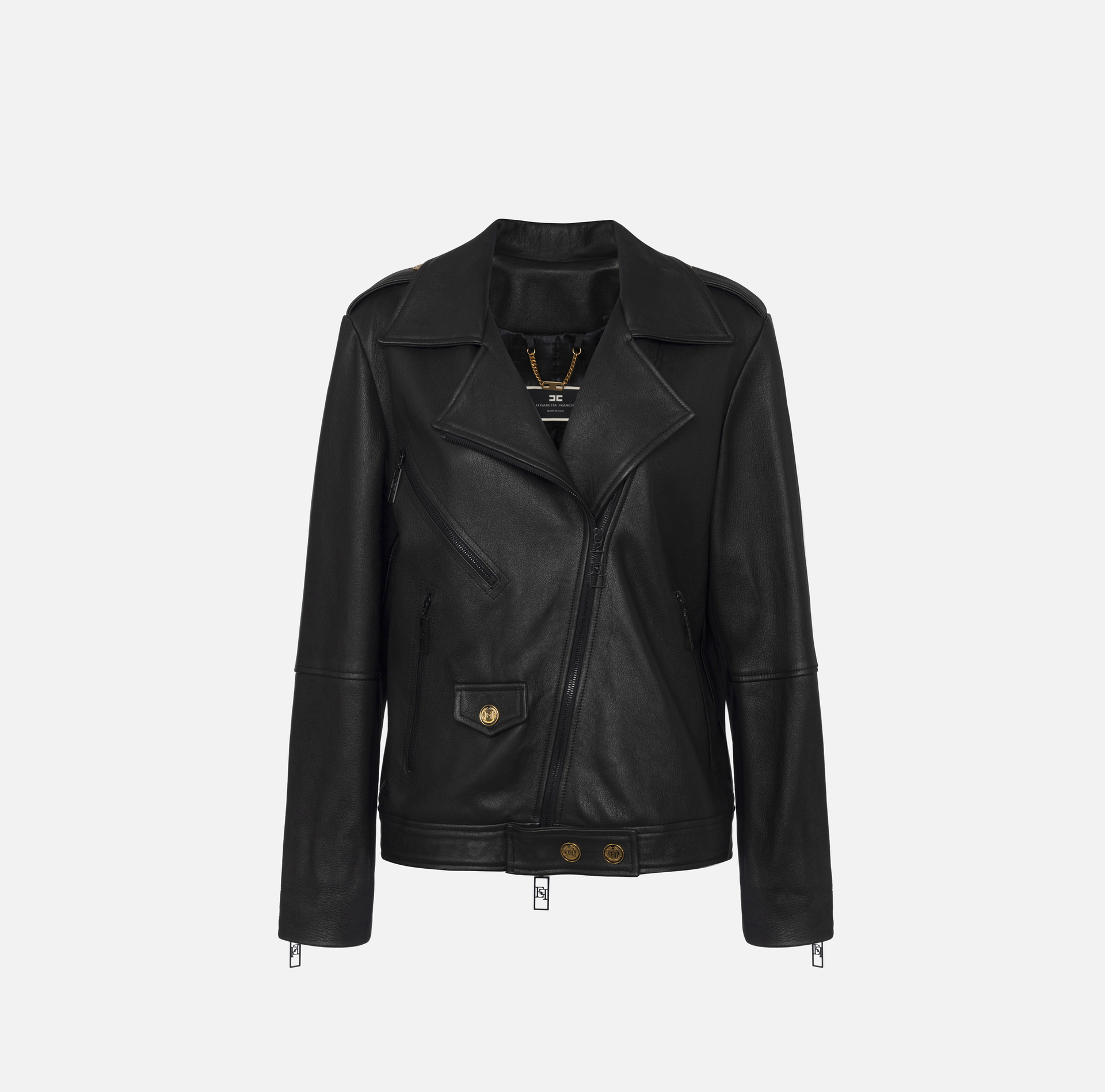 Giacca biker over in pelle effetto used | Elisabetta Franchi® Outlet