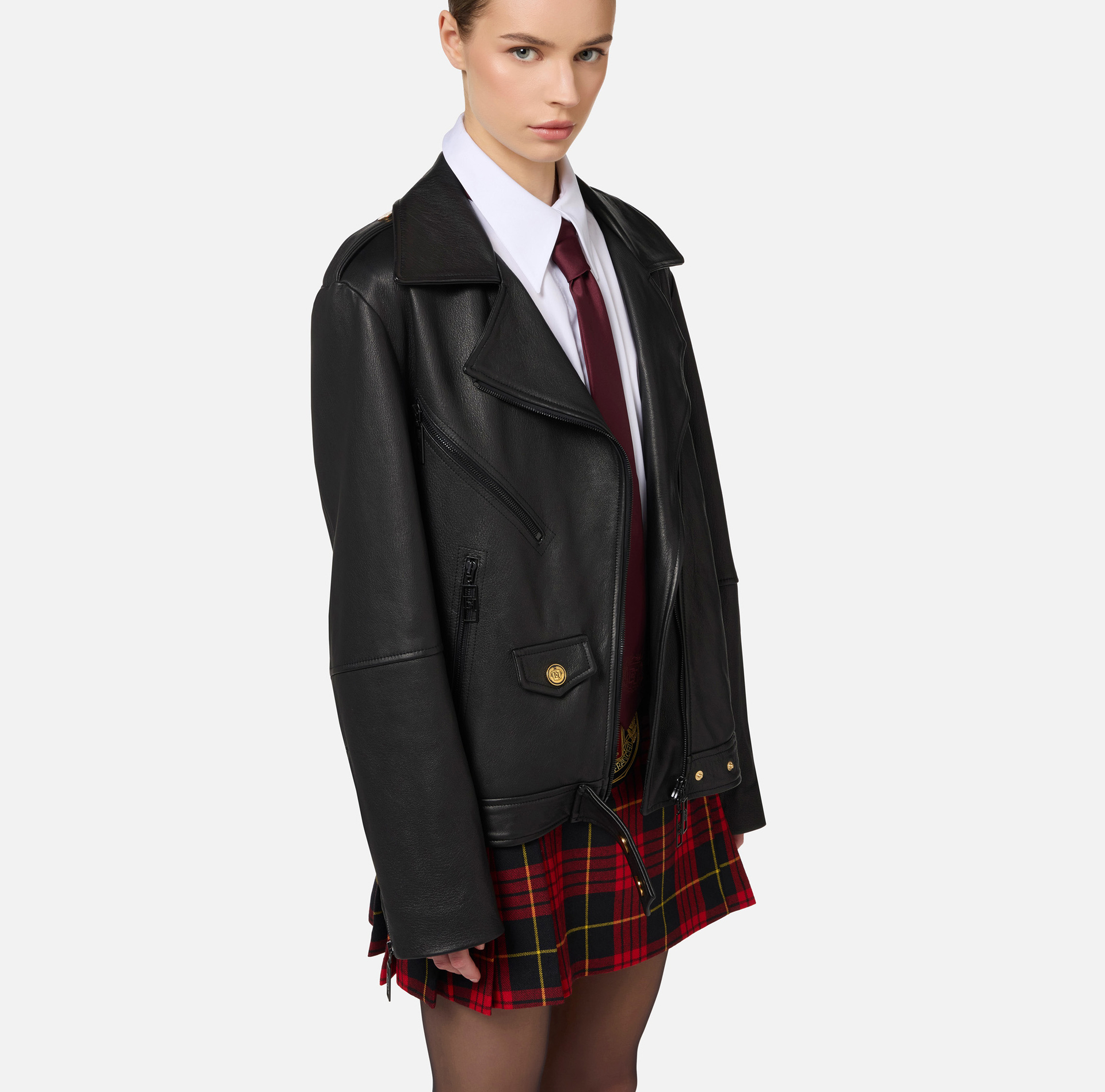 Veste Perfecto over en cuir effet usé | Elisabetta Franchi® Outlet