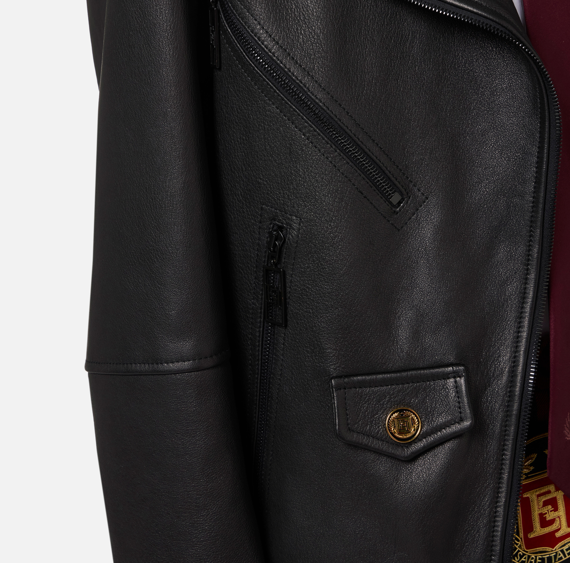 Veste Perfecto over en cuir effet usé | Elisabetta Franchi® Outlet