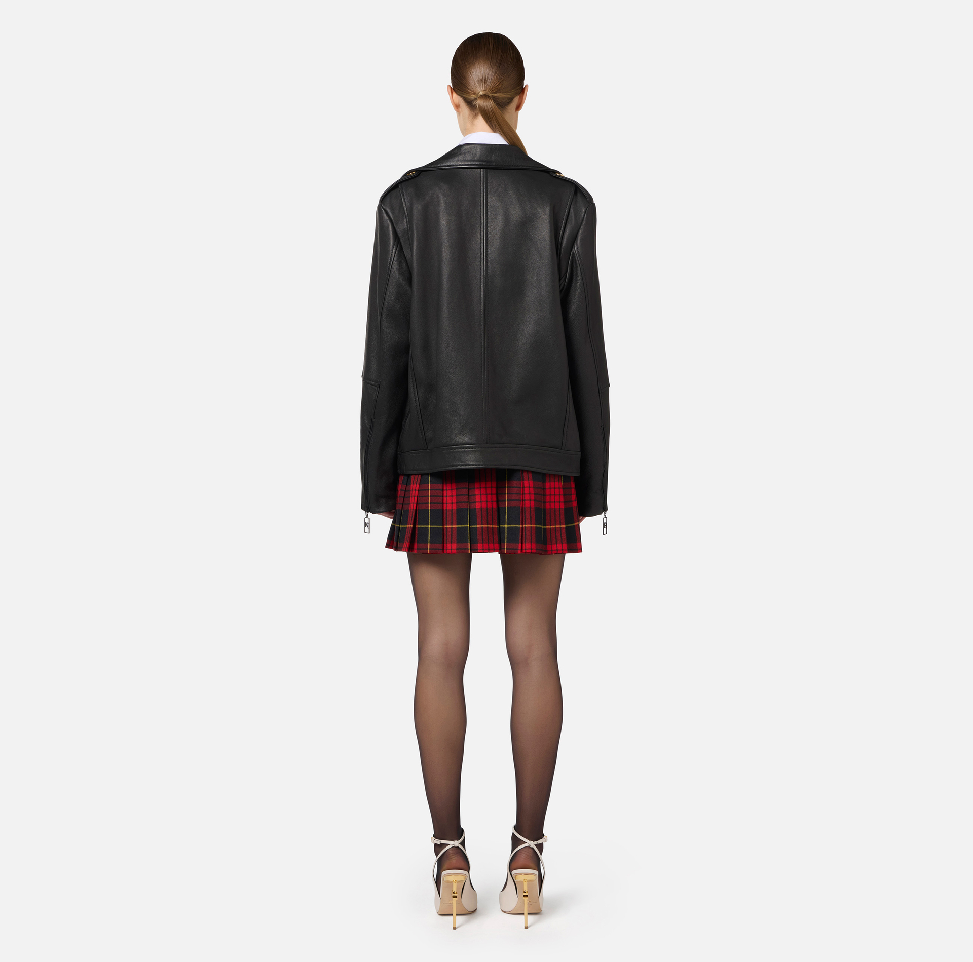 Veste Perfecto over en cuir effet usé | Elisabetta Franchi® Outlet