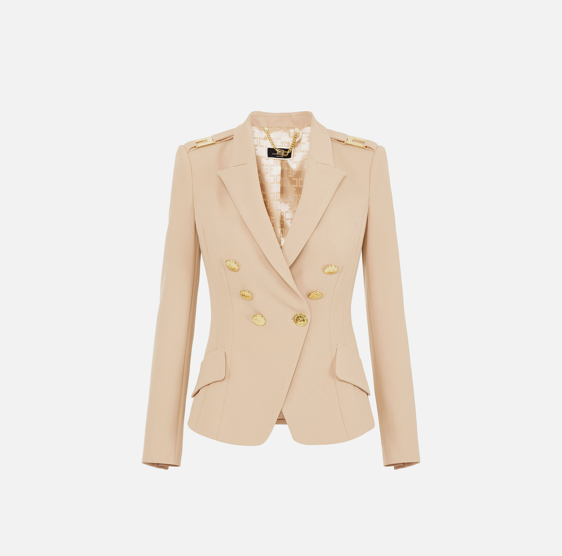 Lightweight double crepe jacket with logo buttons | Elisabetta Franchi® Outlet