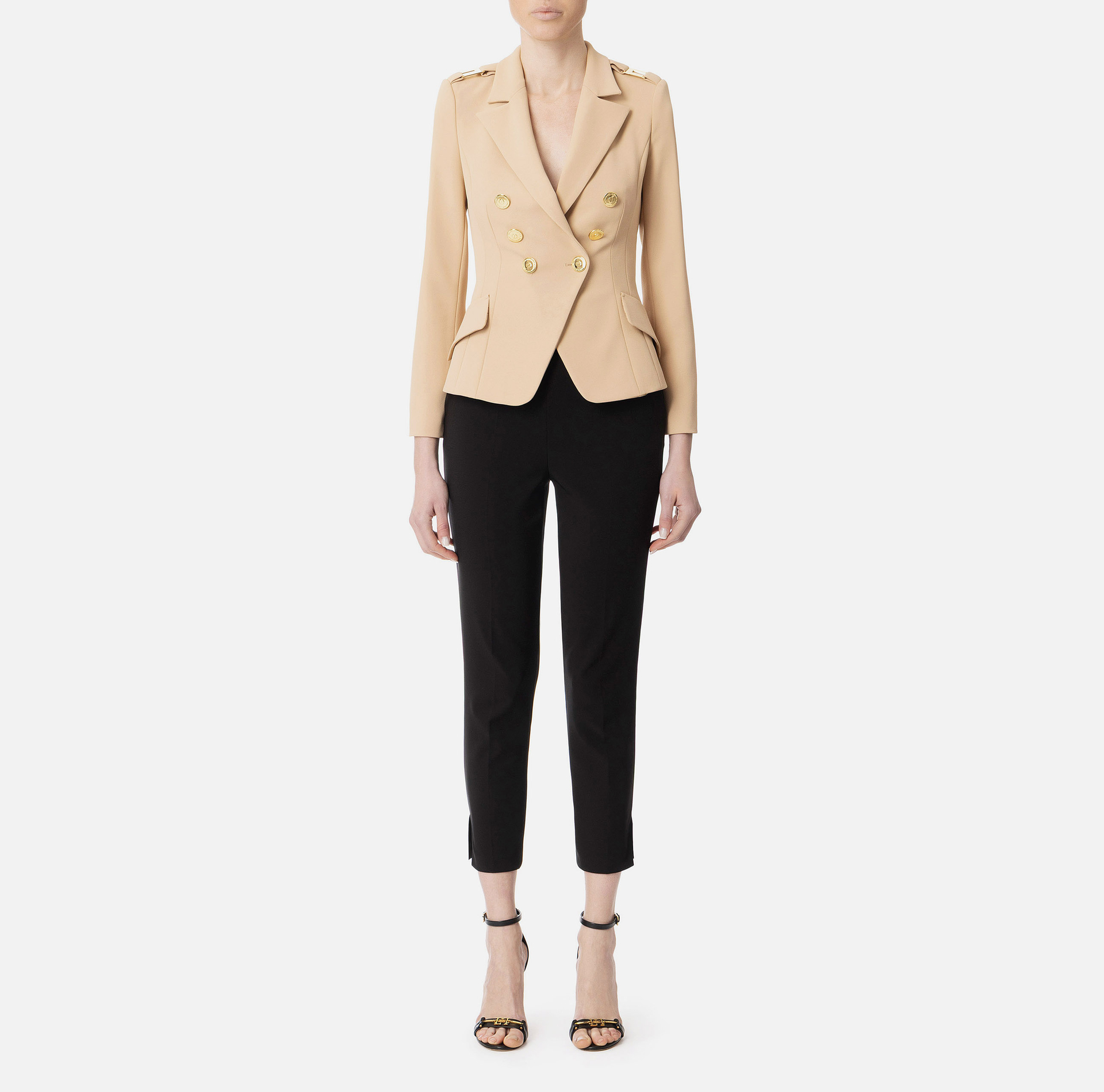 Lightweight double crepe jacket with logo buttons | Elisabetta Franchi® Outlet