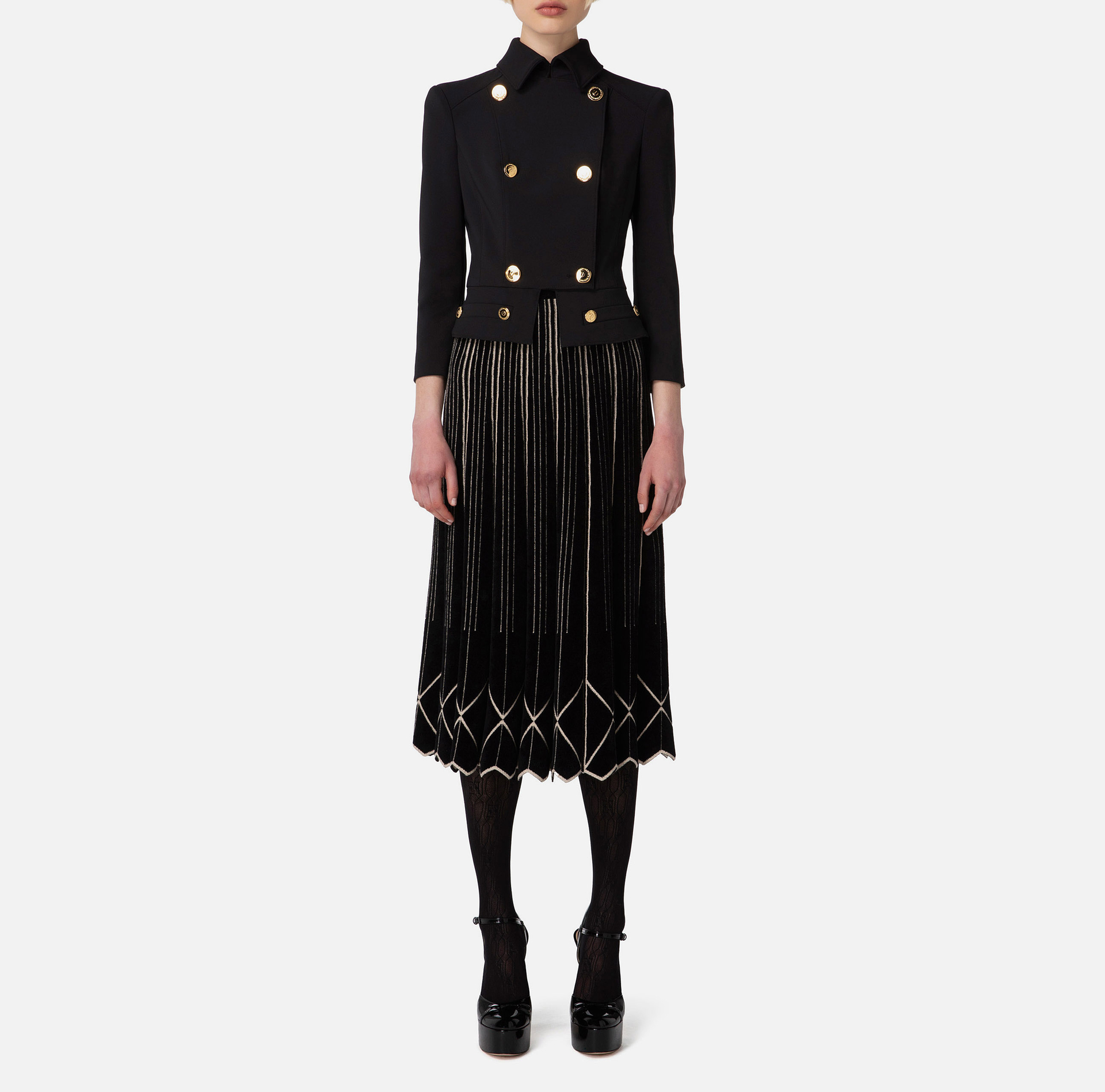 Veste à double boutonnage en crêpe de satin brillant - Elisabetta Franchi® Outlet