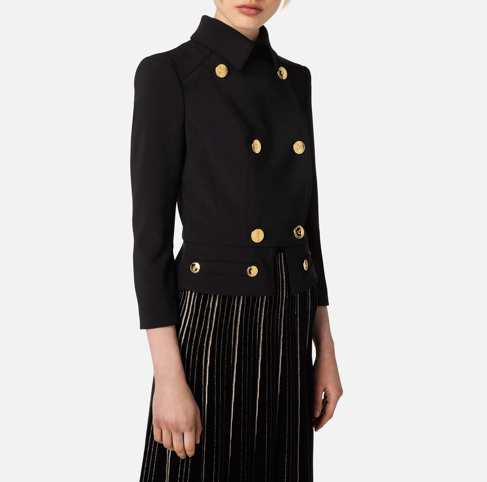 Veste à double boutonnage en crêpe de satin brillant - Elisabetta Franchi® Outlet