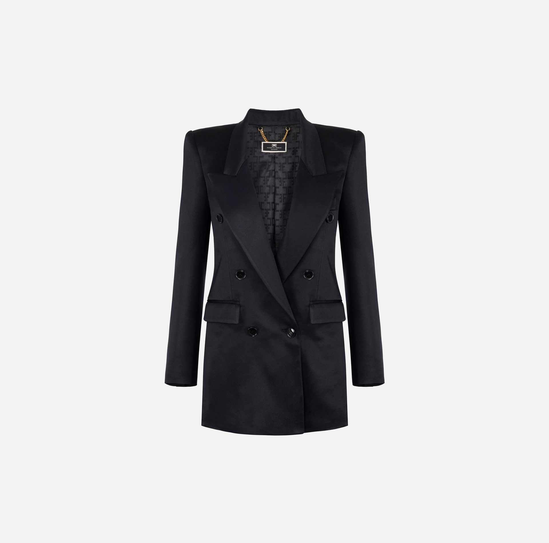 Double-breasted jacket in shiny satin crêpe - Elisabetta Franchi® Outlet