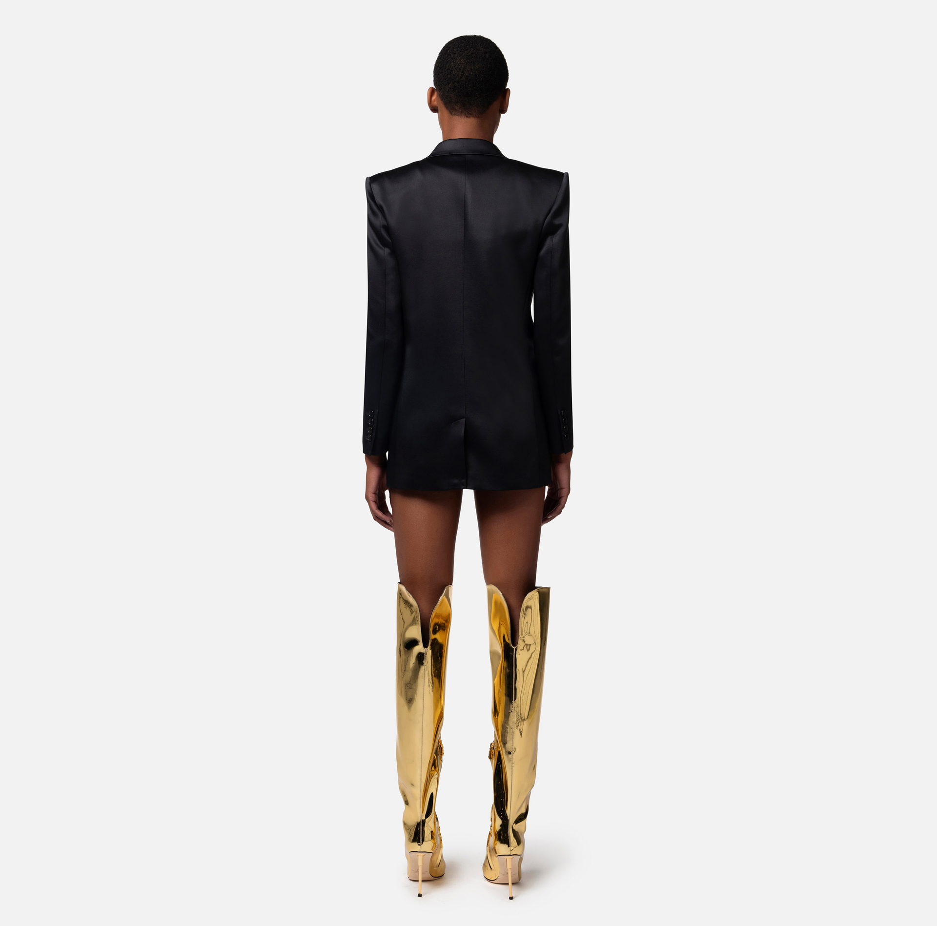 Double-breasted jacket in shiny satin crêpe - Elisabetta Franchi® Outlet
