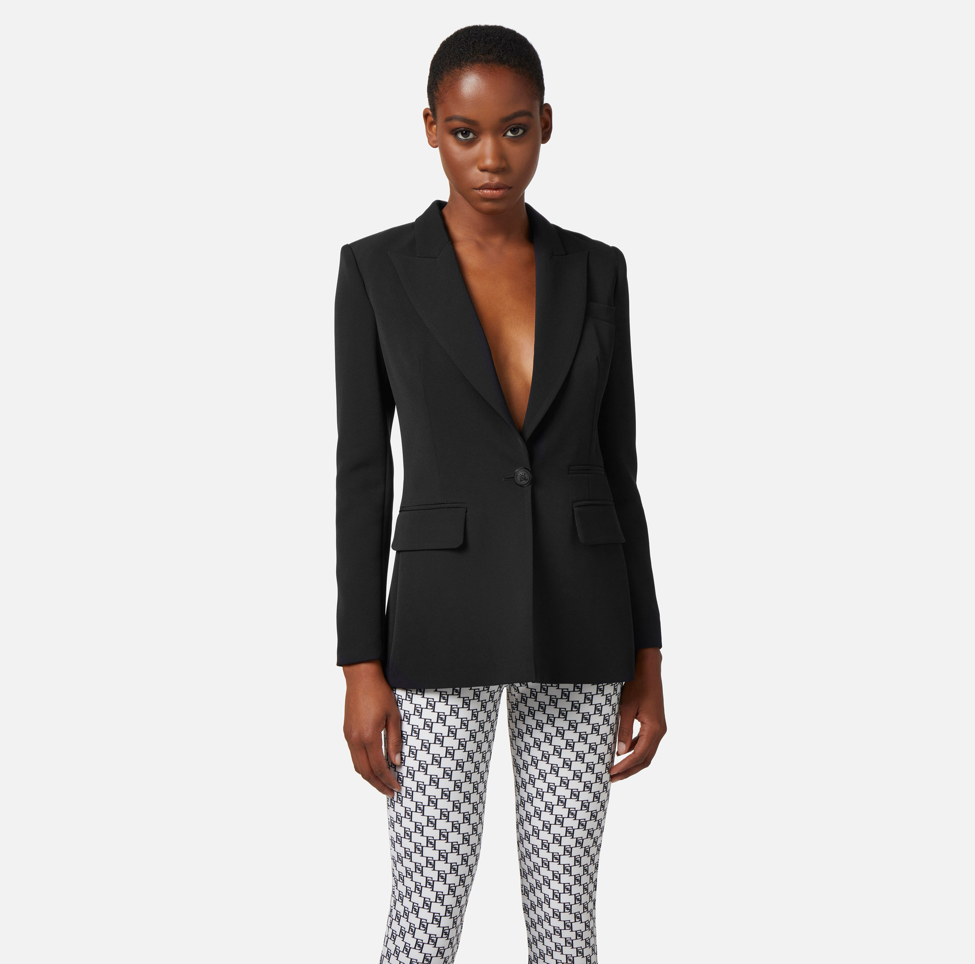 Lightweight crêpe jacket with shawl lapel - Elisabetta Franchi® Outlet