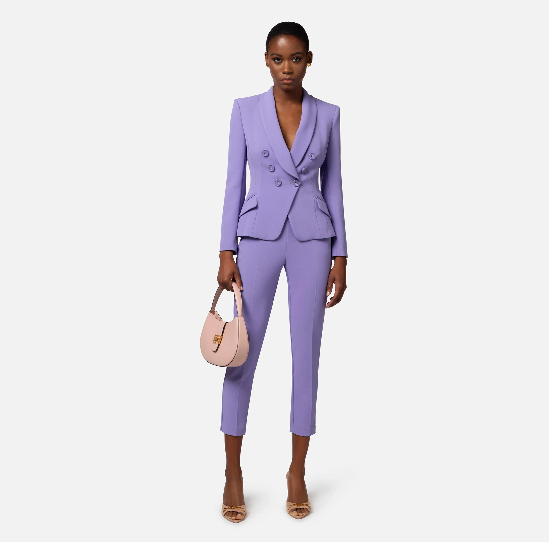 Crêpe double-breasted jacket with shawl lapel - Elisabetta Franchi® Outlet