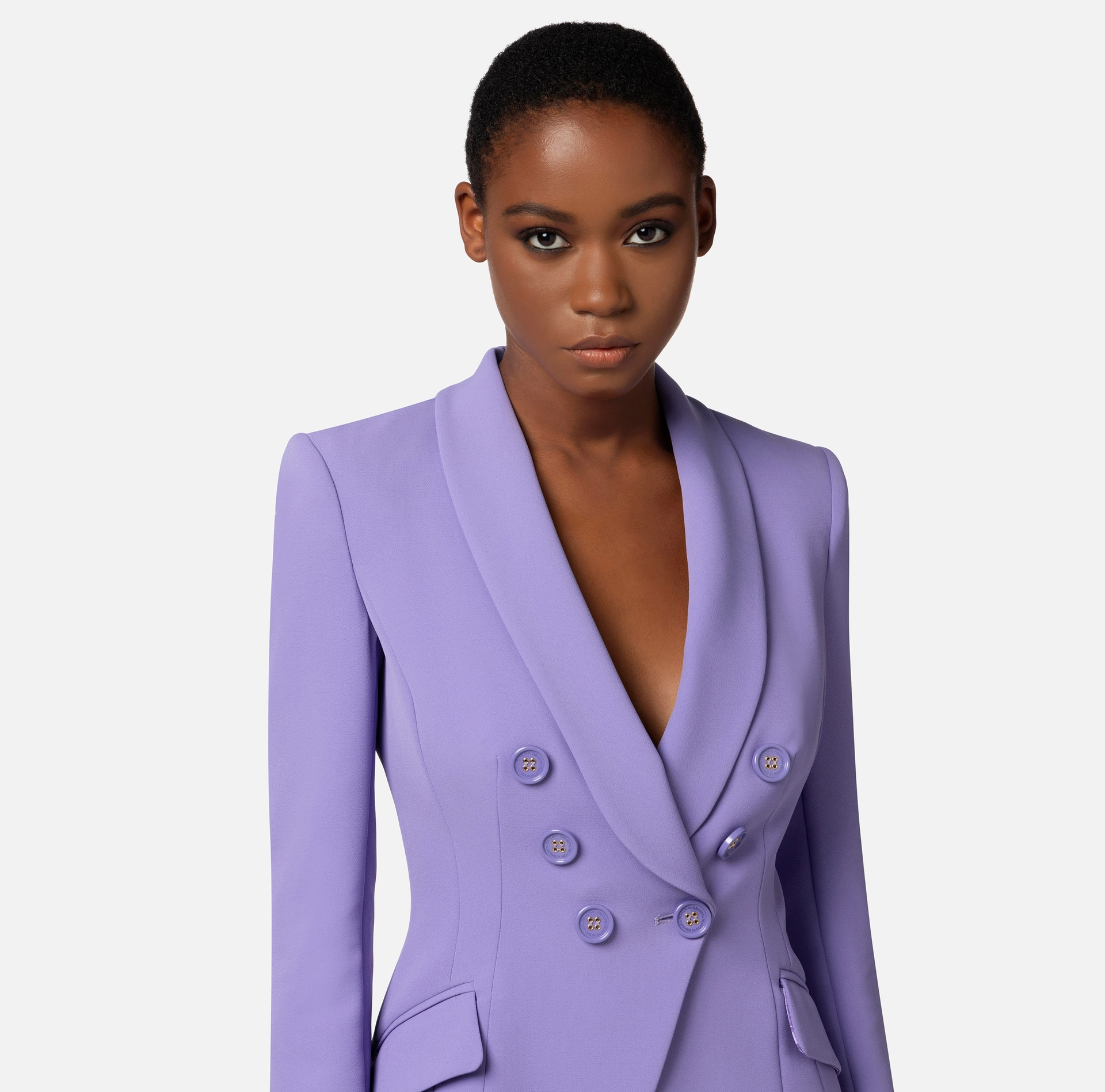 Crêpe double-breasted jacket with shawl lapel - Elisabetta Franchi® Outlet