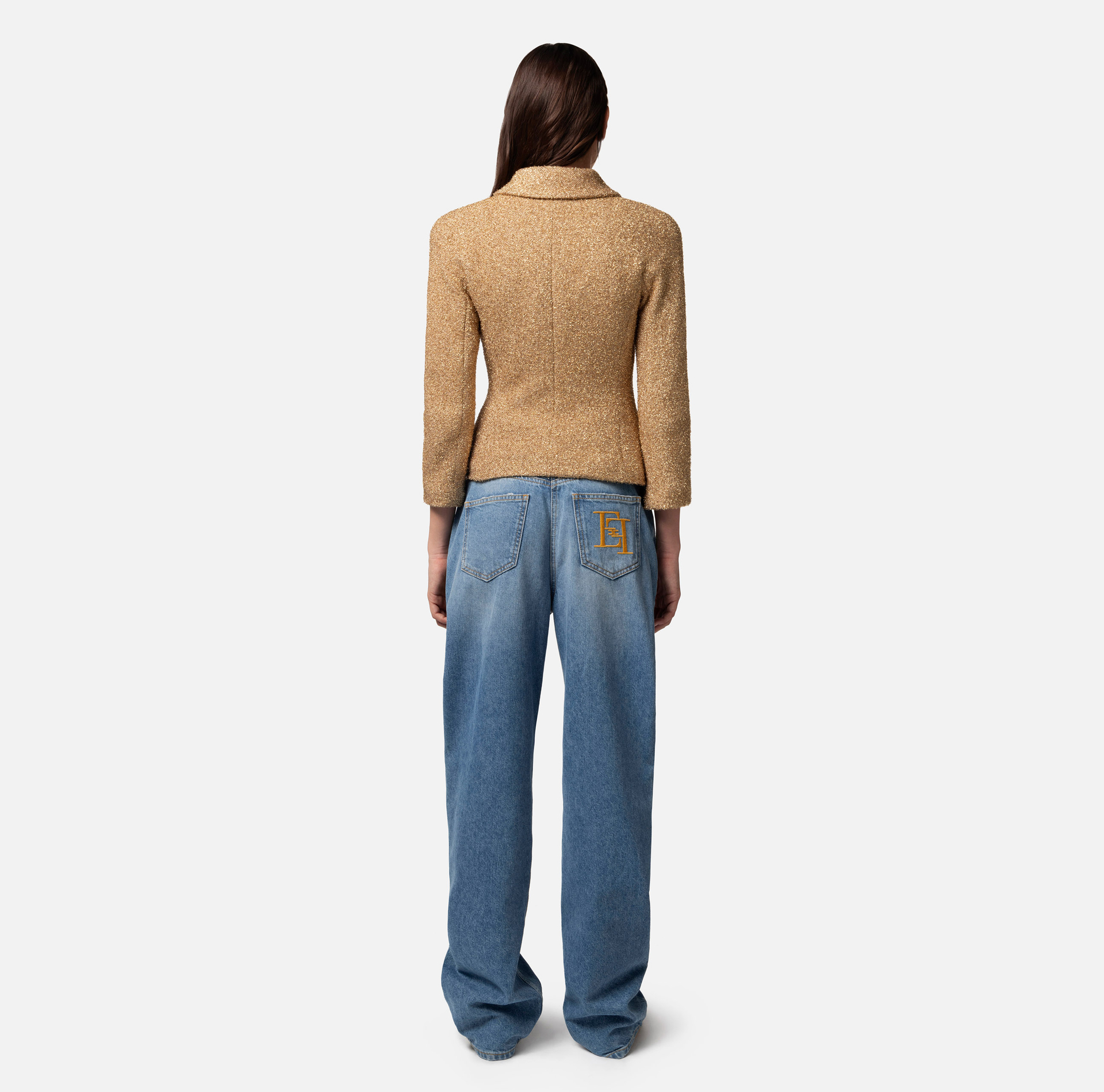 Lurex tweed cropped jacket with chain - Elisabetta Franchi® Outlet