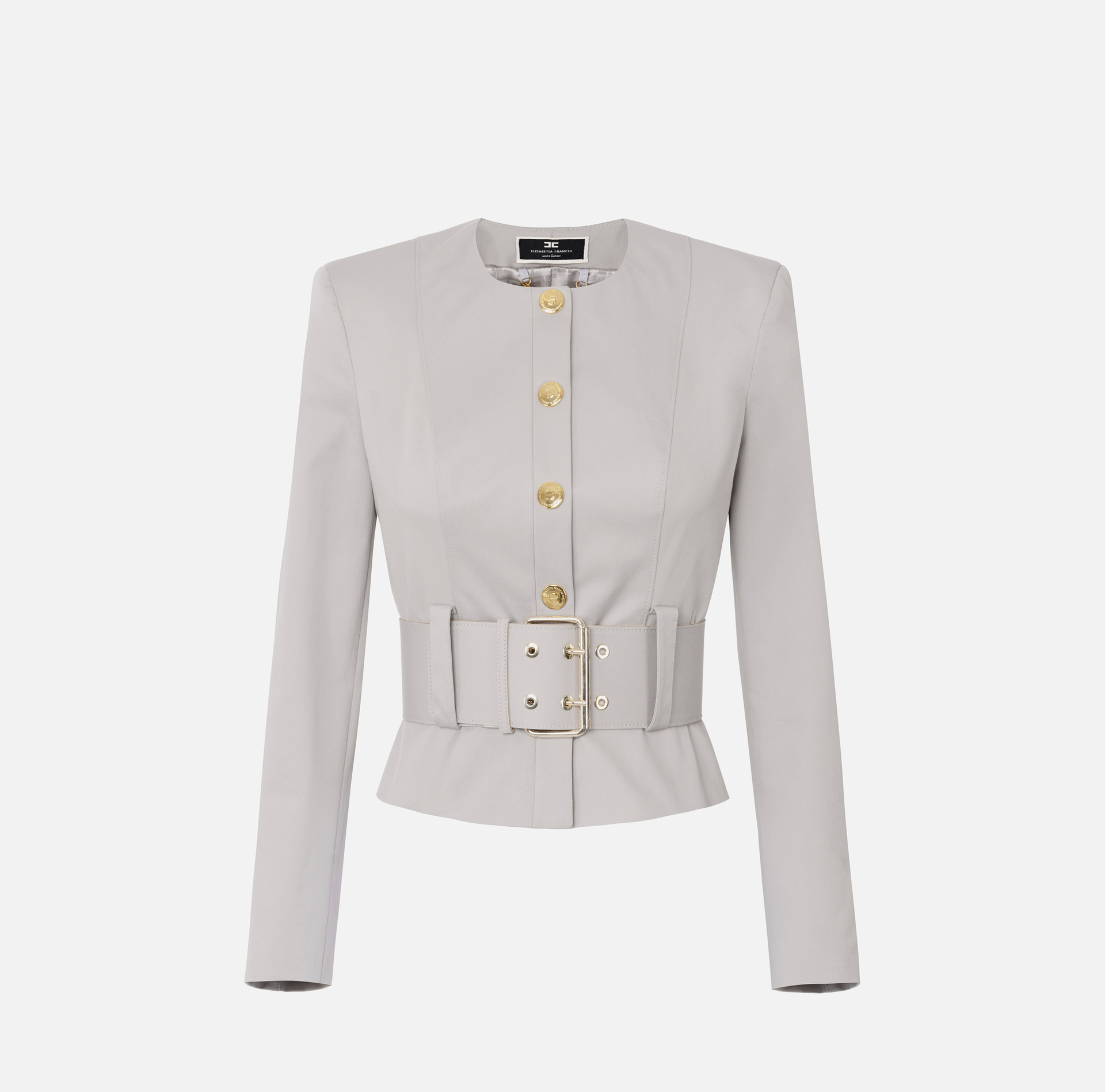 Cotton stretch jacket with belt - Elisabetta Franchi® Outlet