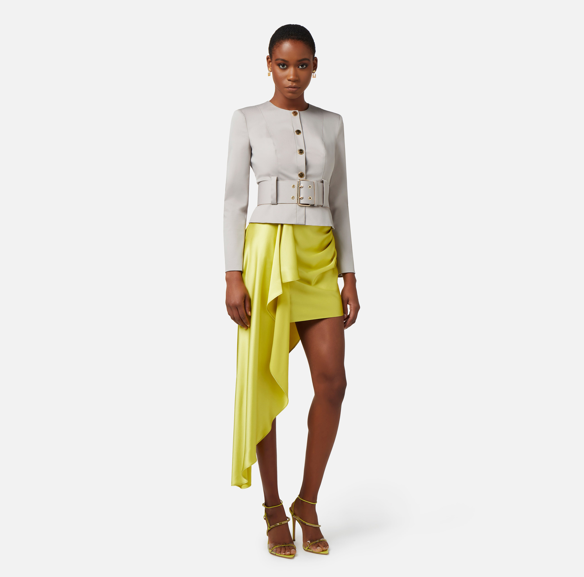 Cotton stretch jacket with belt - Elisabetta Franchi® Outlet