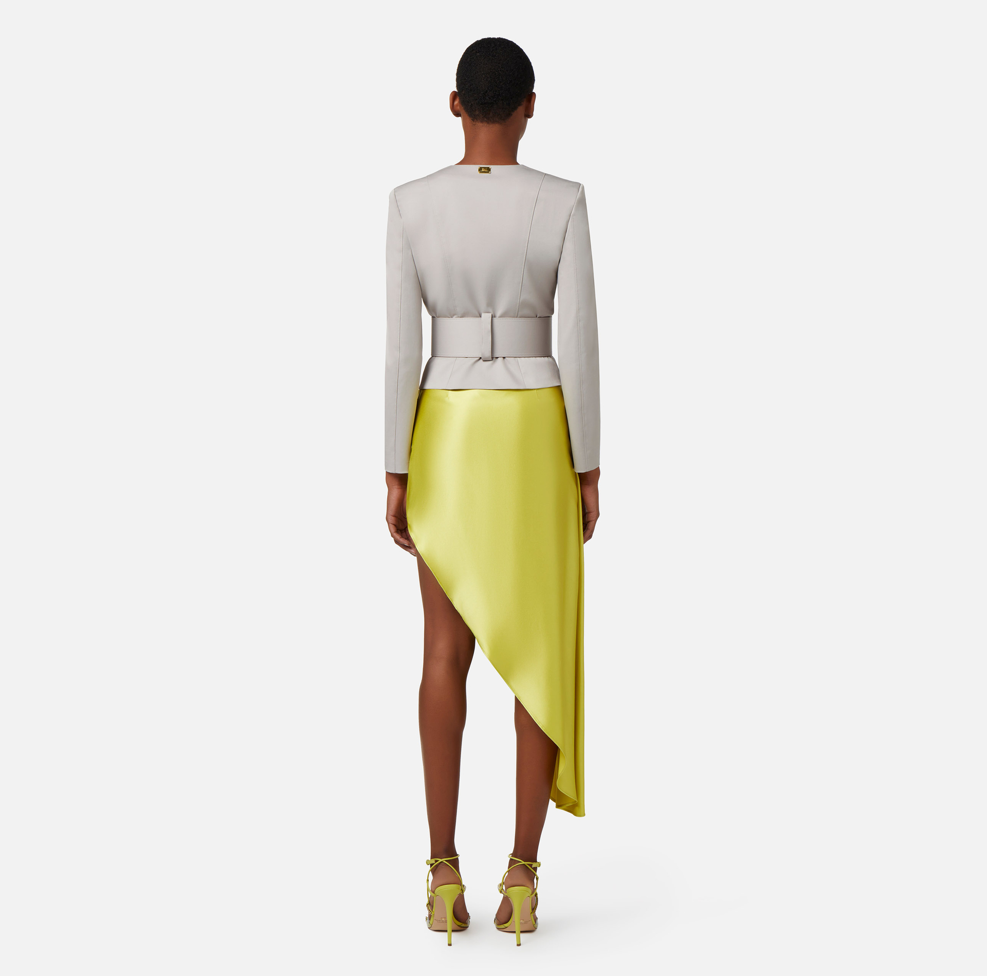 Cotton stretch jacket with belt - Elisabetta Franchi® Outlet