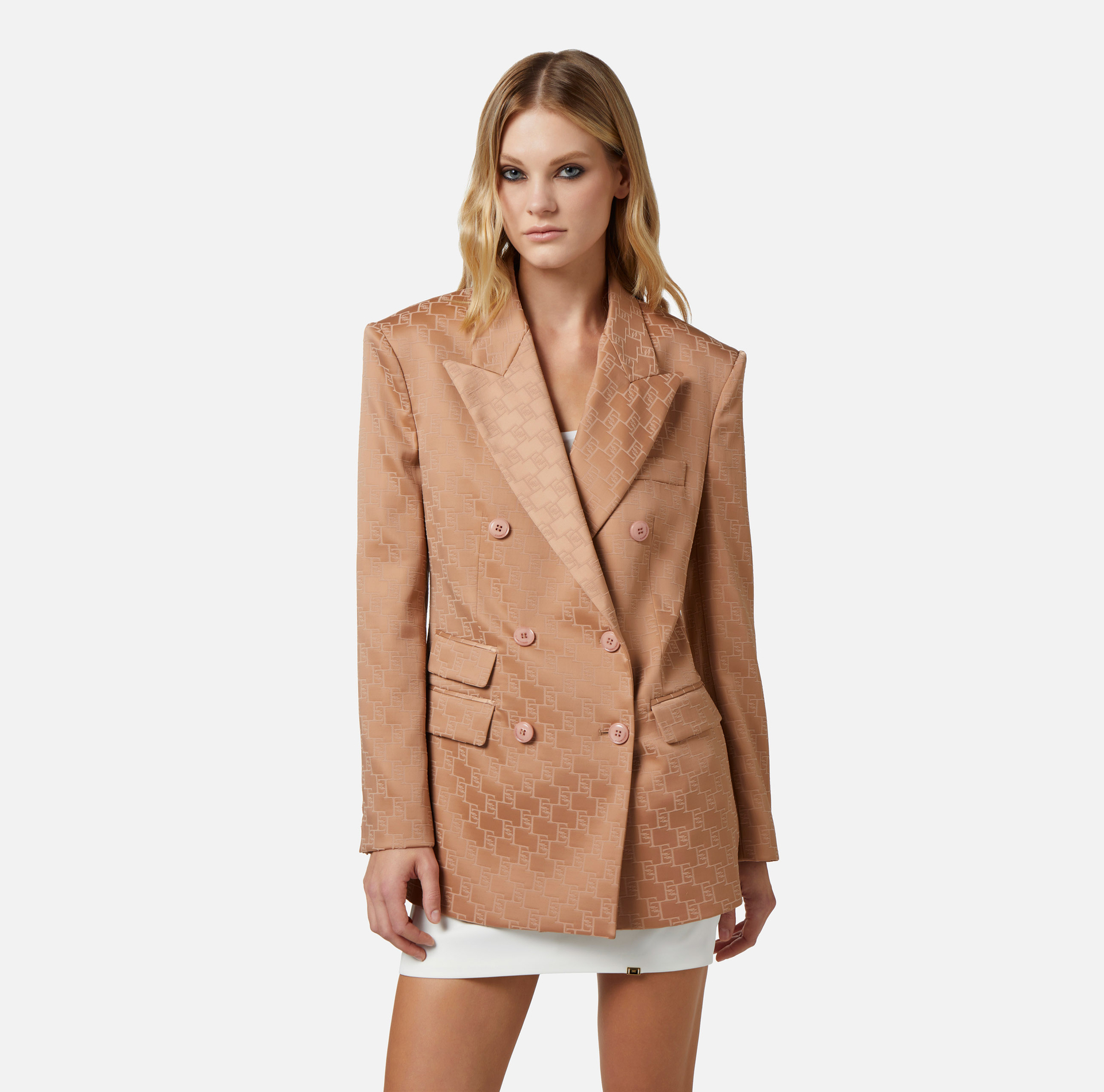 Zweireiher-Jacke aus Jacquard-Satin - Elisabetta Franchi® Outlet