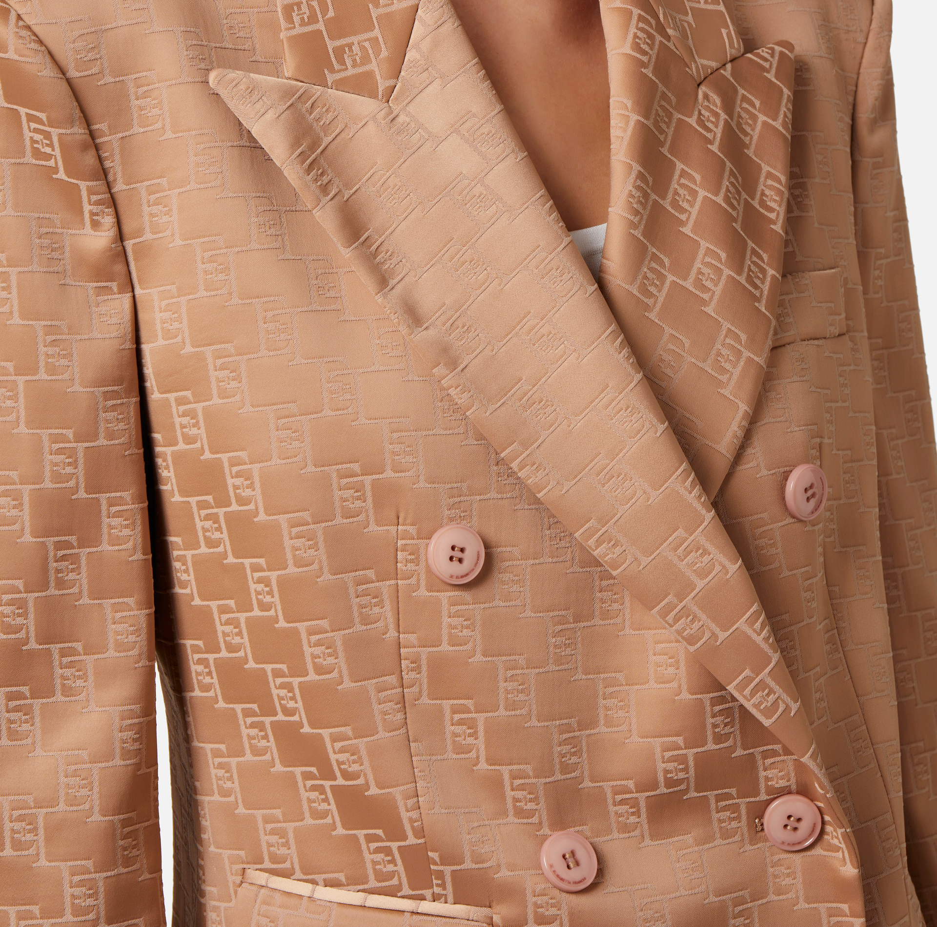 Zweireiher-Jacke aus Jacquard-Satin - Elisabetta Franchi® Outlet