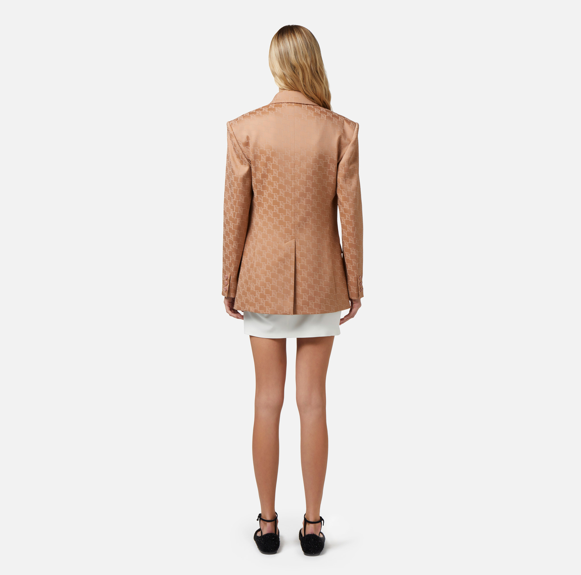 Zweireiher-Jacke aus Jacquard-Satin - Elisabetta Franchi® Outlet