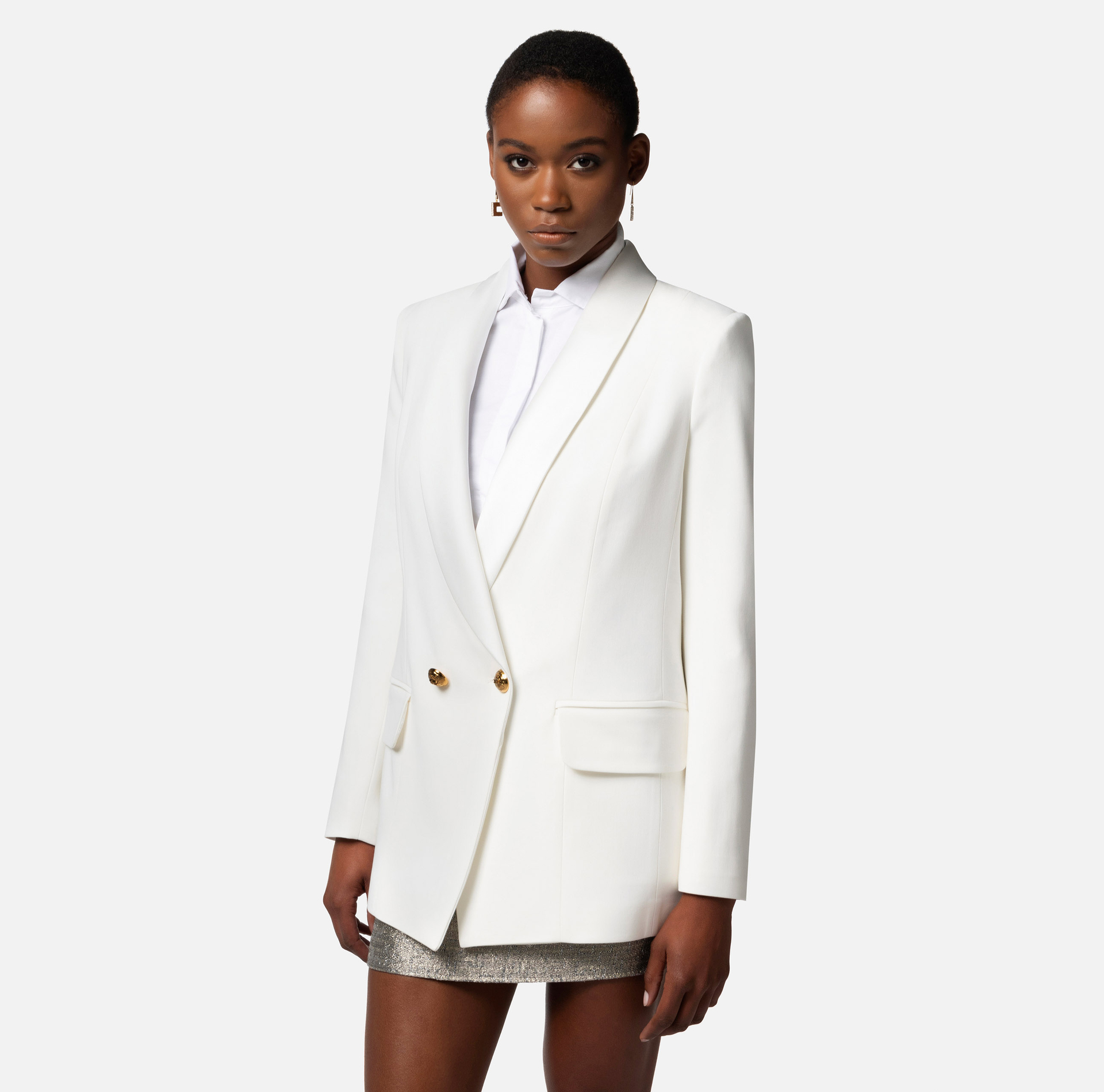 Chaqueta cruzada de viscosa con solapa tipo chal - Elisabetta Franchi® Outlet