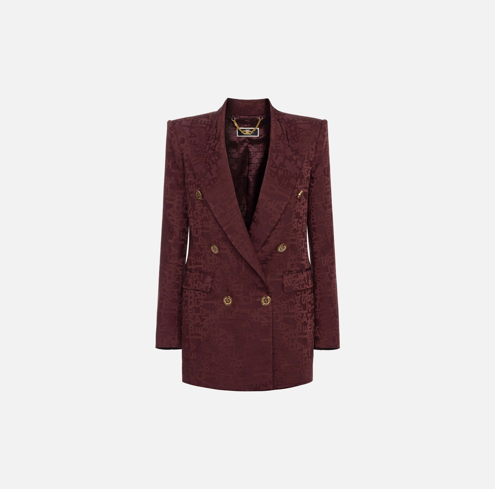 Jacquard crêpe double-breasted jacket with lettering - Elisabetta Franchi® Outlet