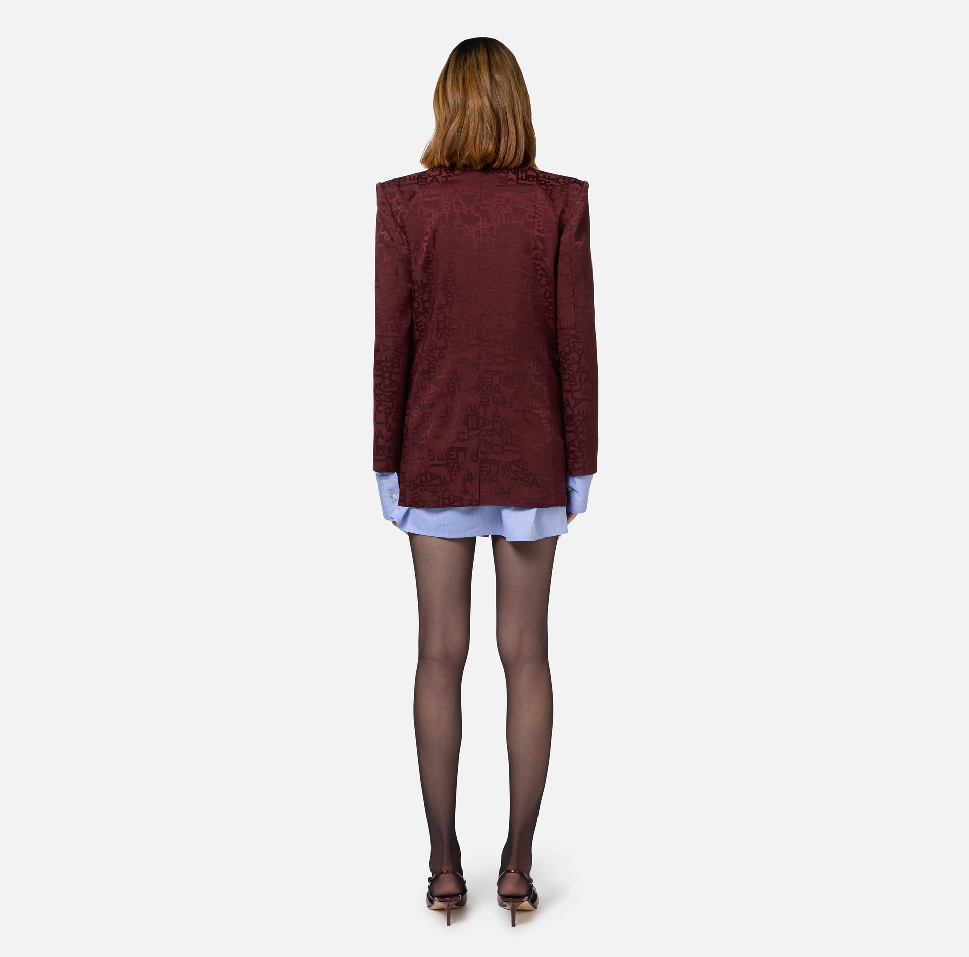 Jacquard crêpe double-breasted jacket with lettering - Elisabetta Franchi® Outlet