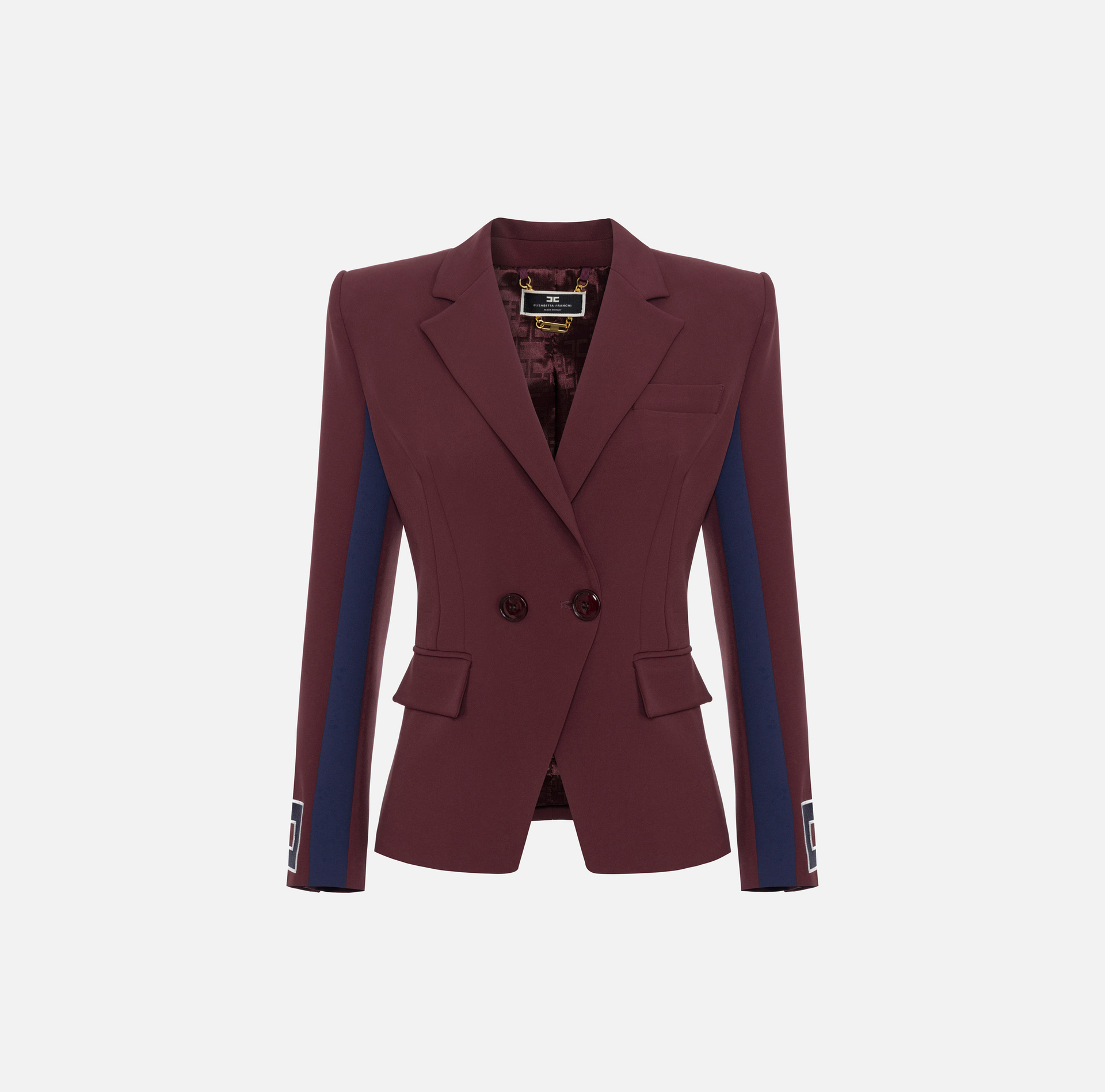 Stretch crêpe jacket with bands and logo embroidery | Elisabetta Franchi® Outlet