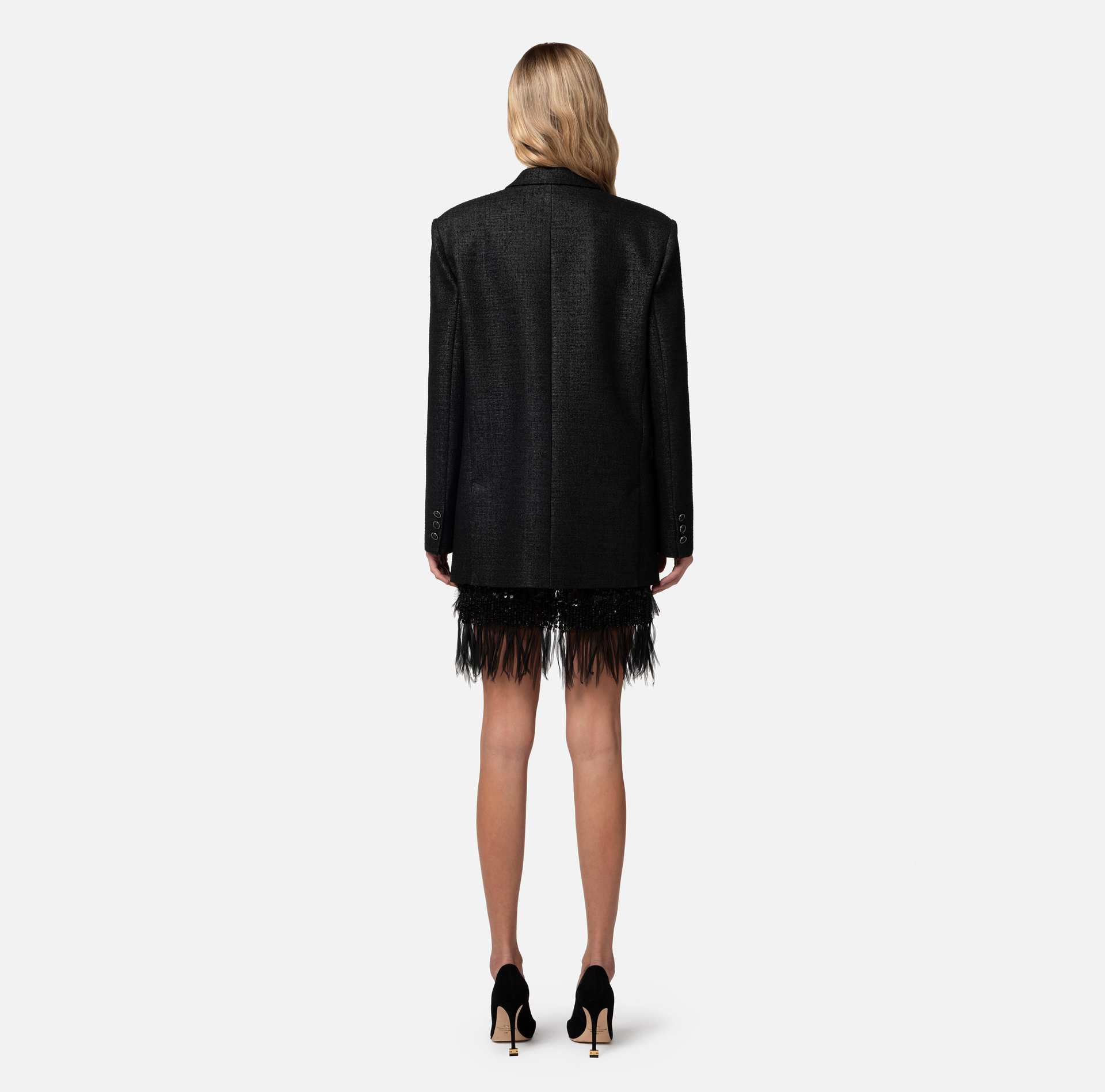 Laminated tweed double-breasted jacket - Elisabetta Franchi® Outlet