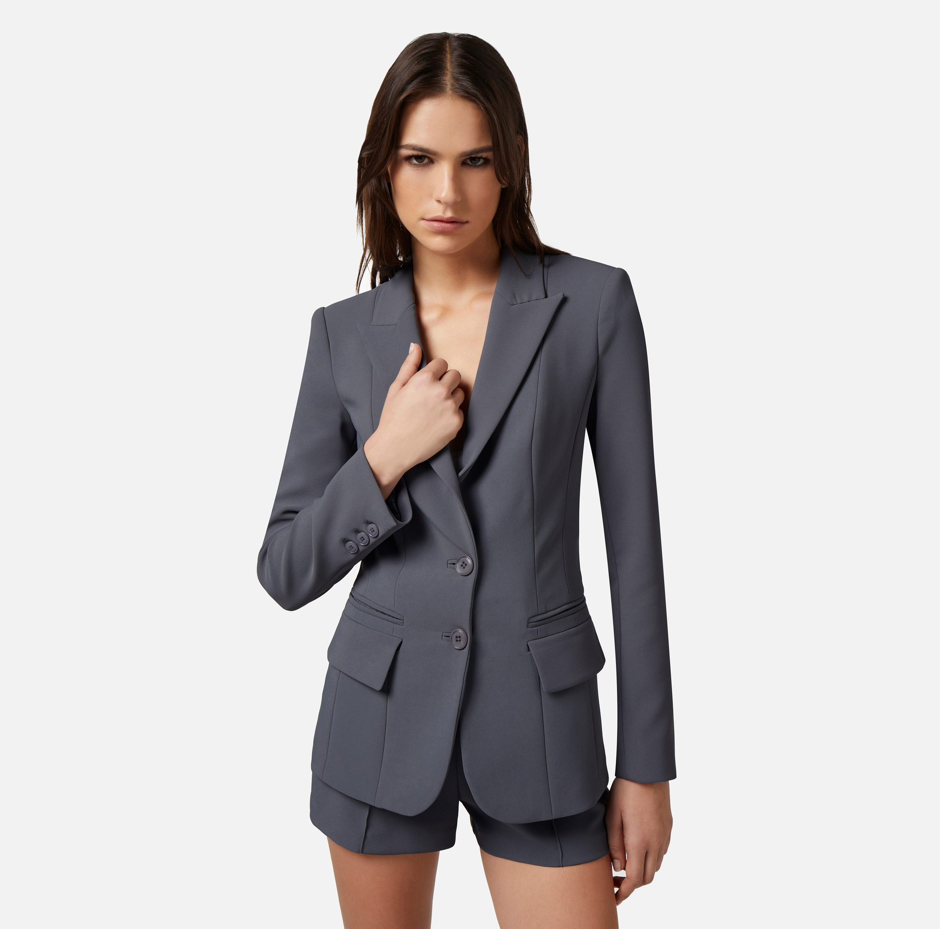 Stretch crêpe jacket with peak lapels - Elisabetta Franchi® Outlet