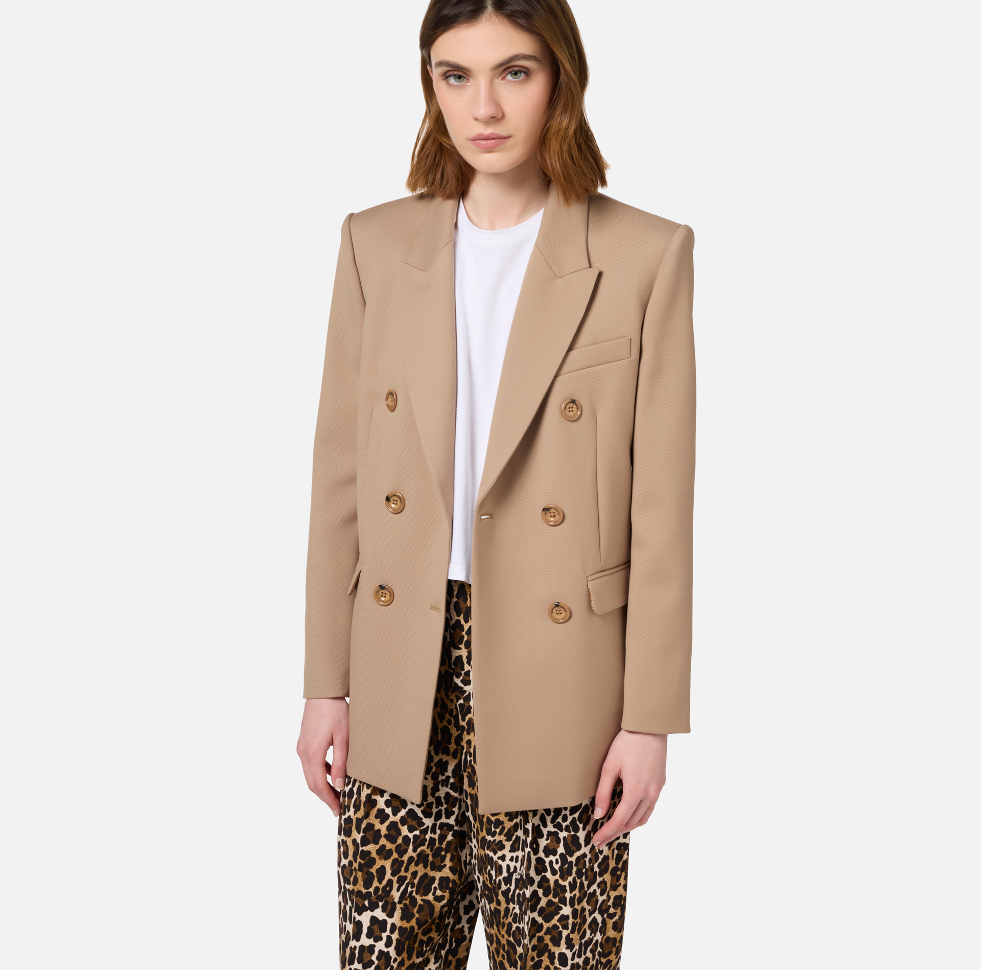 Veste à double boutonnage en laine froide - Elisabetta Franchi® Outlet