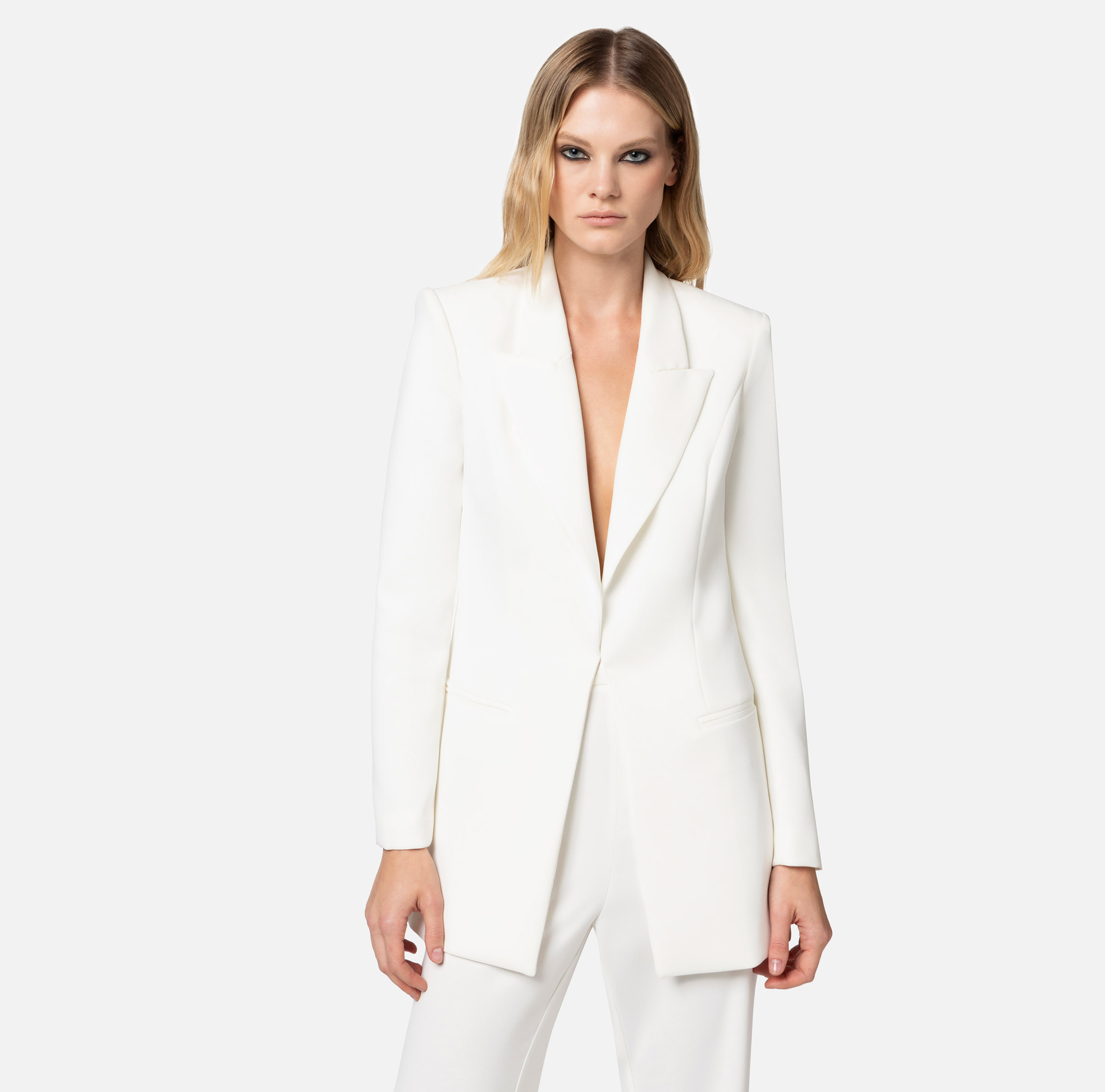 Veste en crêpe léger avec revers piqué - Elisabetta Franchi® Outlet