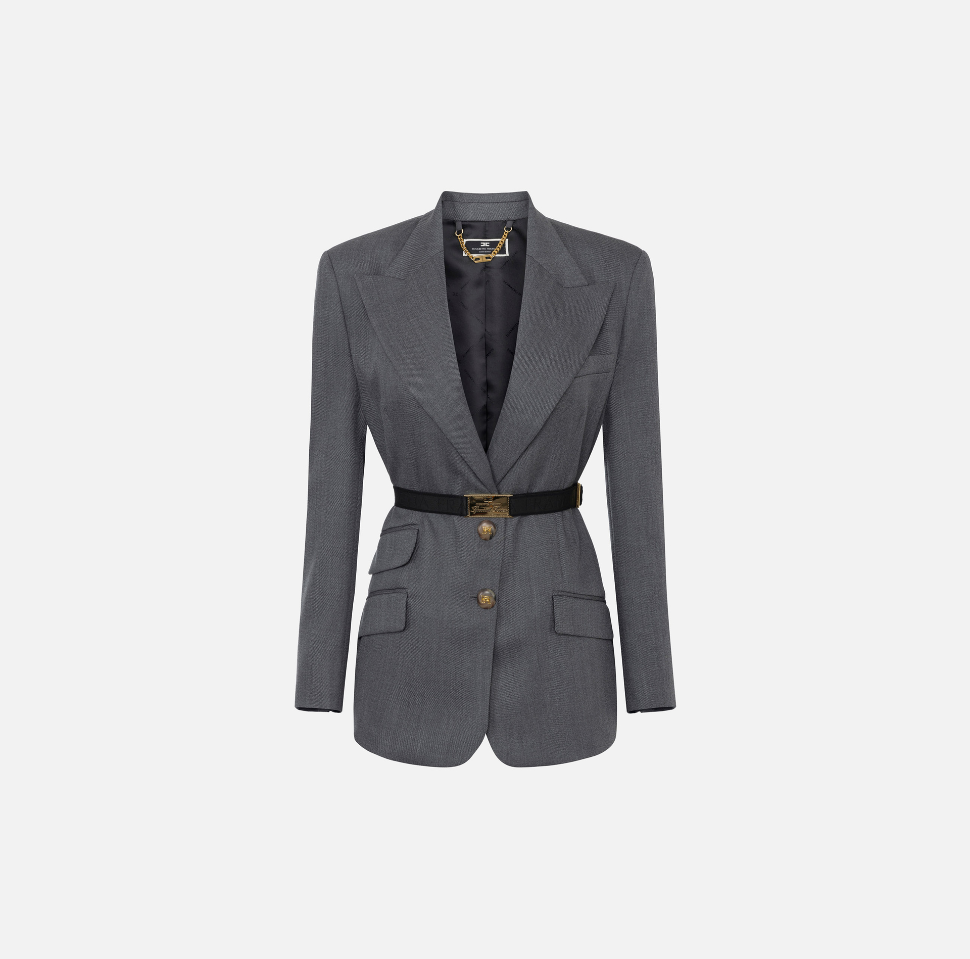 Cool wool jacket with belt | Elisabetta Franchi® Outlet