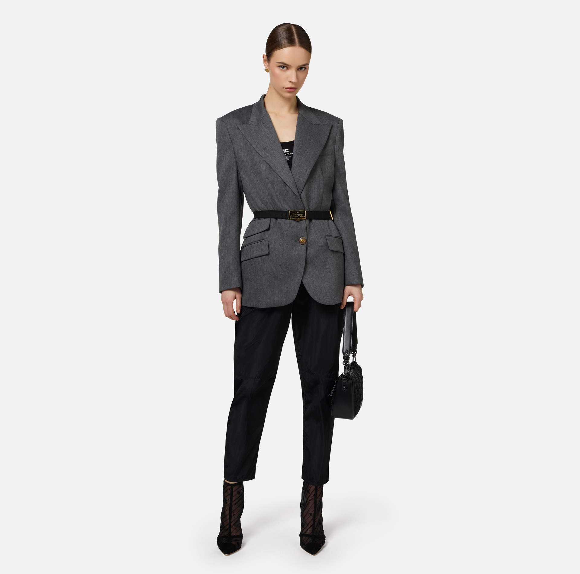 Cool wool jacket with belt | Elisabetta Franchi® Outlet