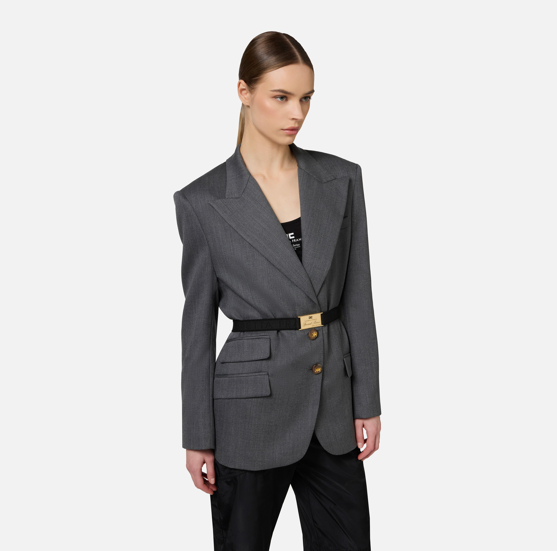 Cool wool jacket with belt | Elisabetta Franchi® Outlet
