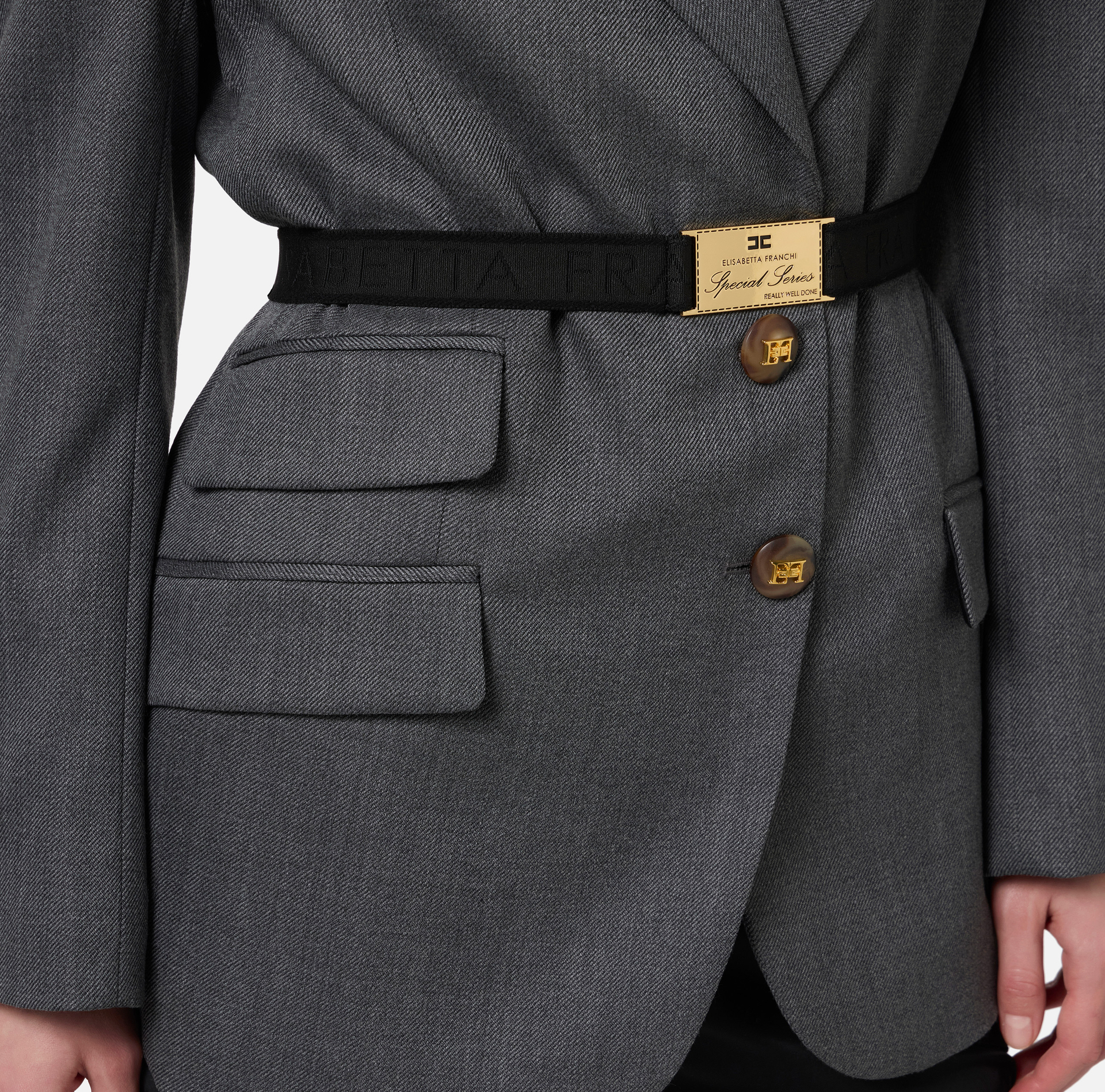 Cool wool jacket with belt | Elisabetta Franchi® Outlet