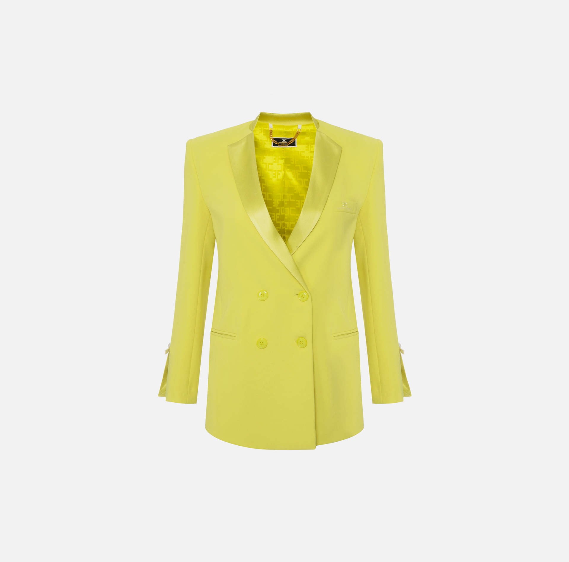 Crêpe double-breasted jacket with satin lapels - Elisabetta Franchi® Outlet