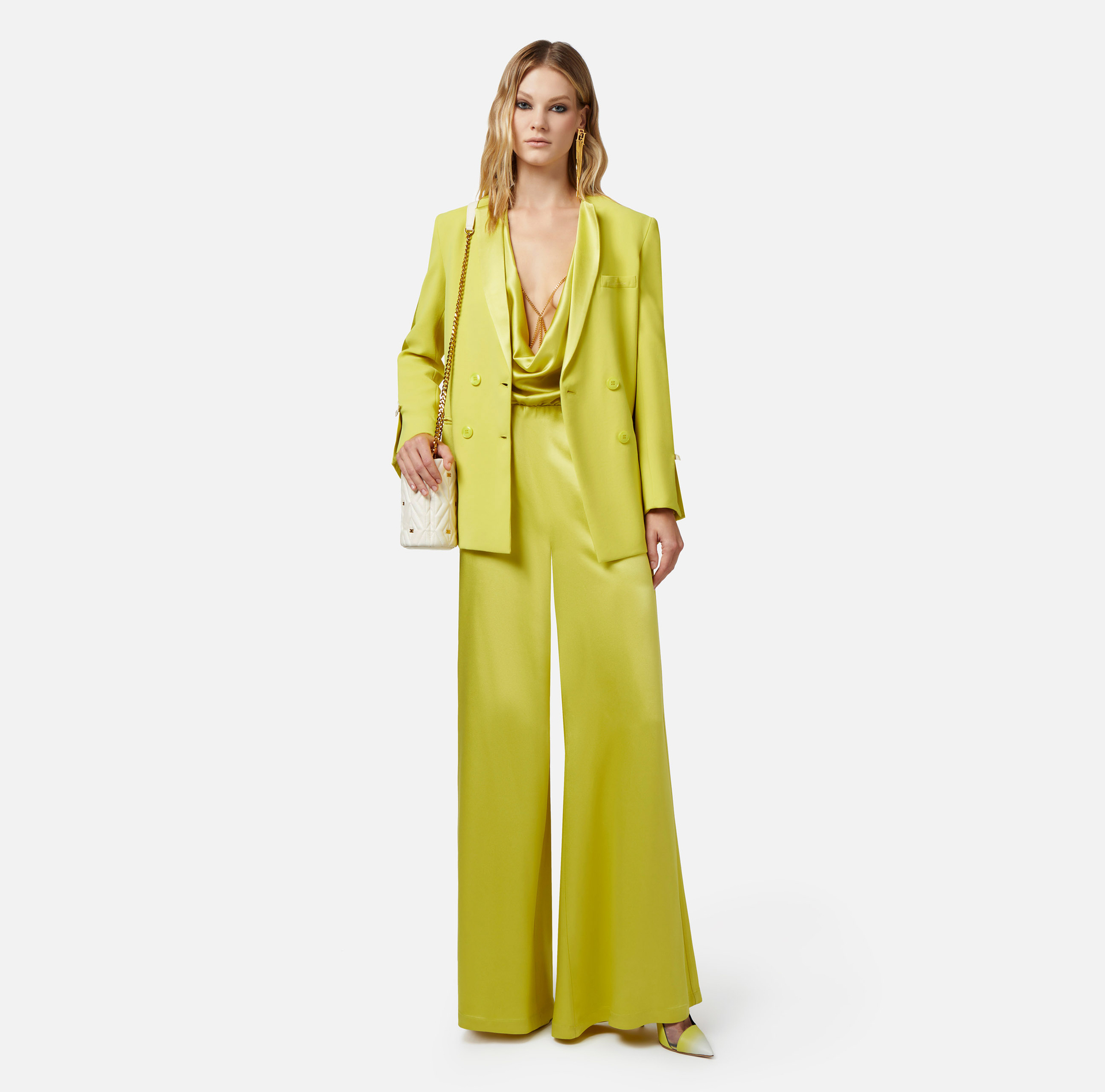 Crêpe double-breasted jacket with satin lapels - Elisabetta Franchi® Outlet